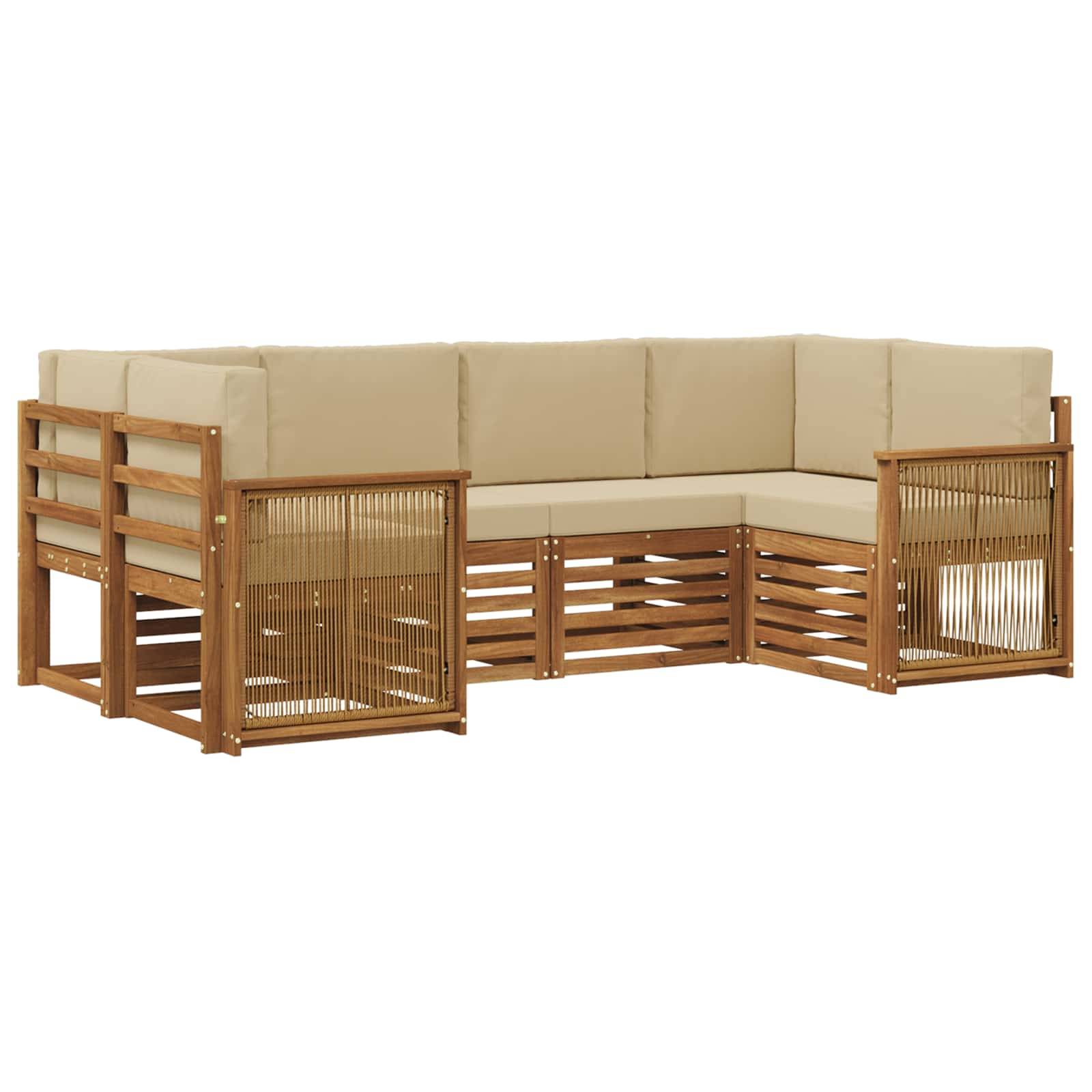 vidaXL Ecksofa Set 5 pcs Natur Massives Akazienholz und Polyester