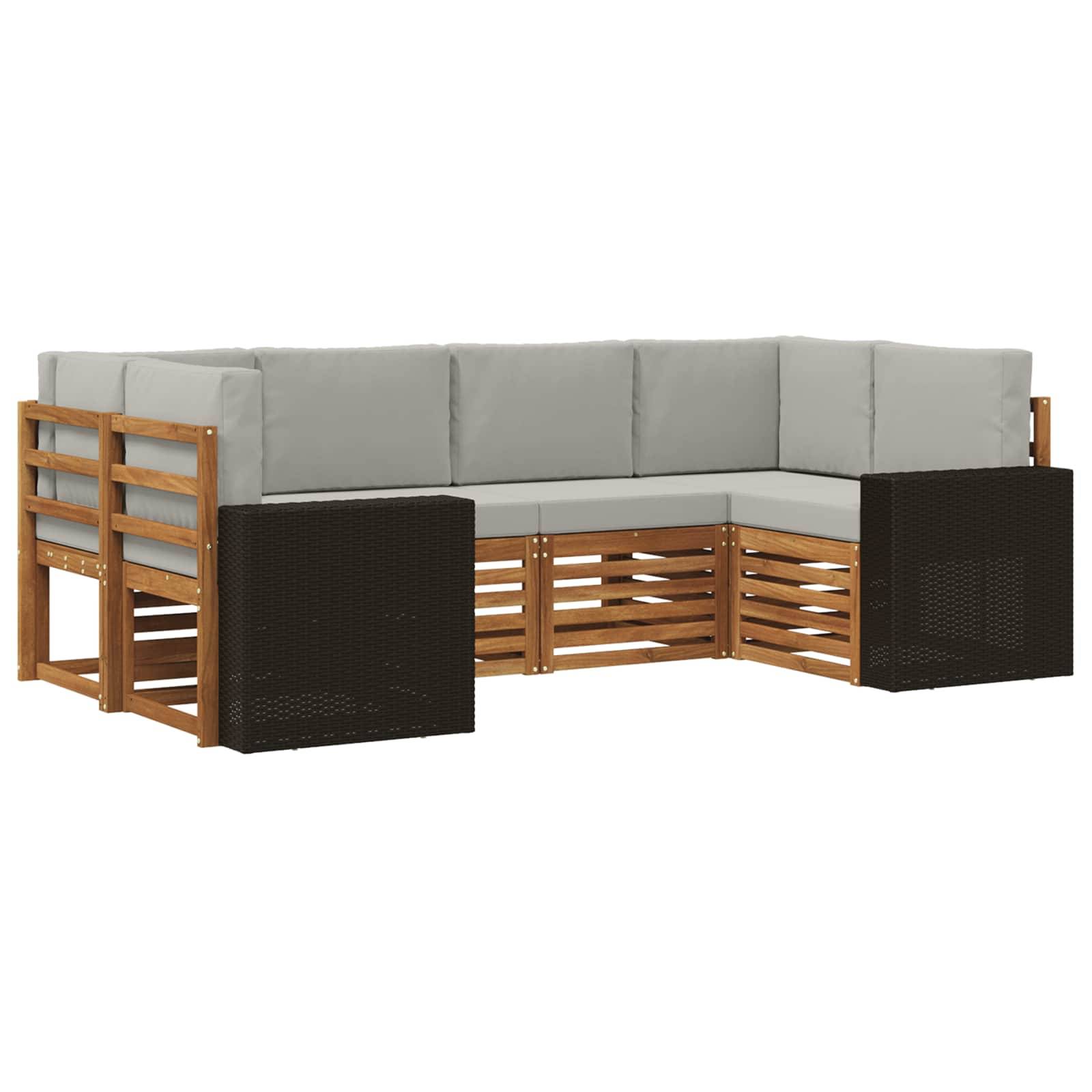 vidaXL Ecksofa Set mit Kissen 6 pcs Natürlich und Hellgrau Polyester