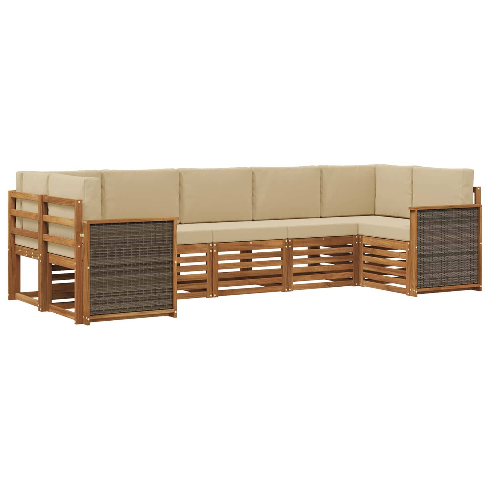vidaXL Ecksofa Set 6 pcs Natur Massives Akazienholz und Polyester