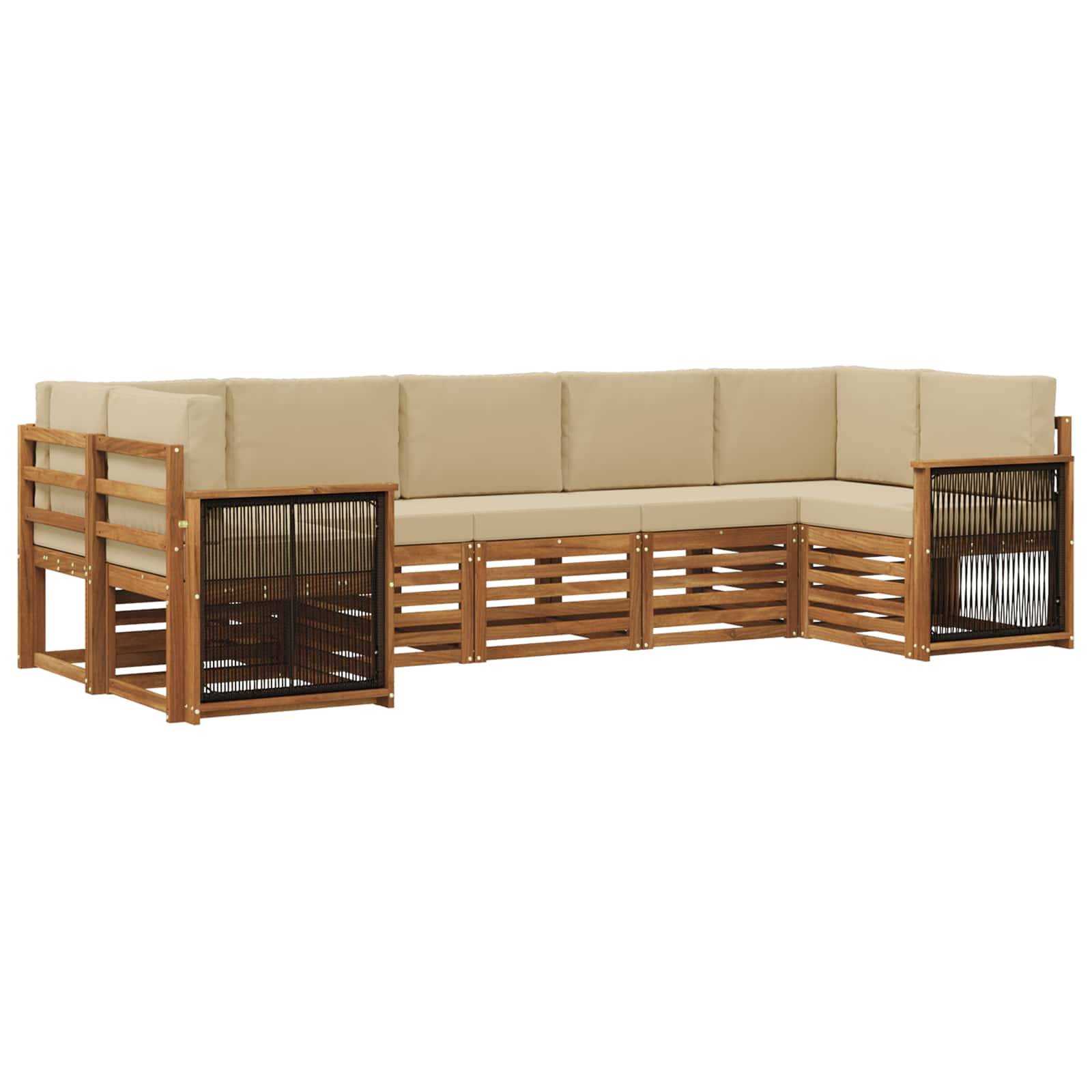 vidaXL Ecksofa Set 6 pcs Natur Massives Akazienholz und Polyester