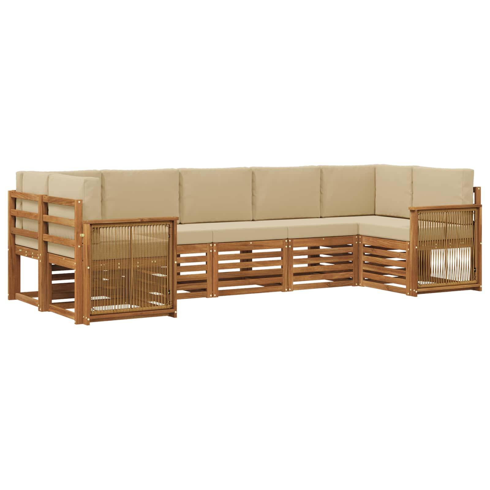 vidaXL Ecksofa Set 6 pcs Natur Massives Akazienholz und Polyester