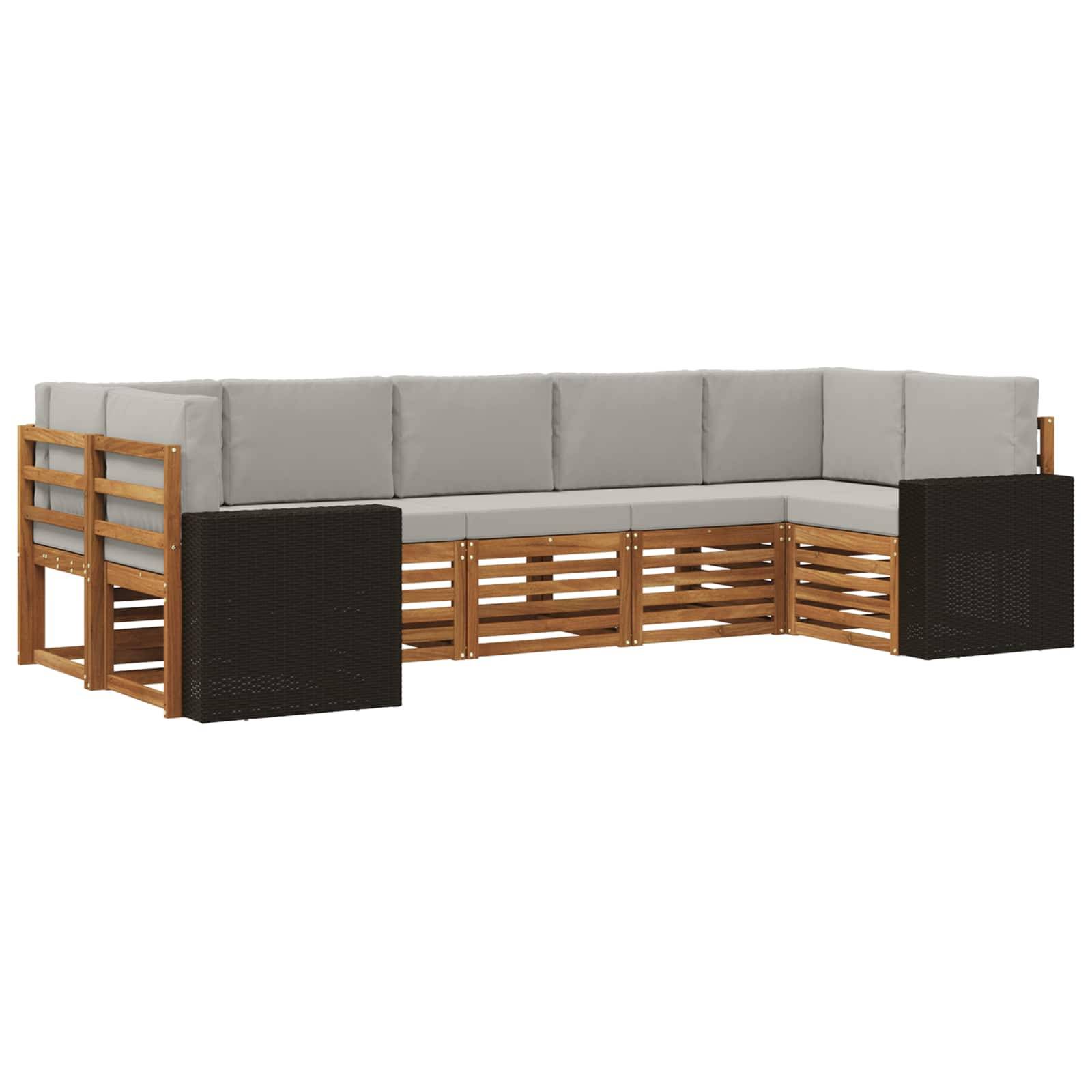 vidaXL Ecksofa Set mit Kissen 7 pcs Natürlich und Hellgrau Polyester