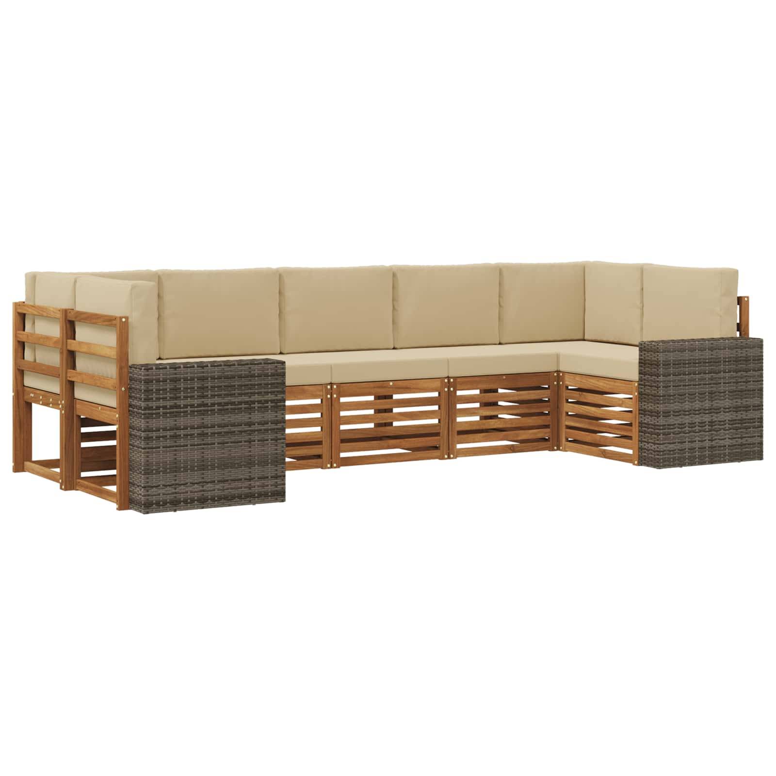 vidaXL Ecksofa Set mit Kissen 7 pcs Natur und Beige Polyester