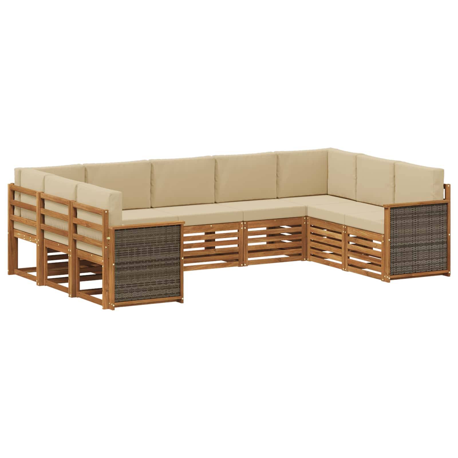vidaXL Ecksofa Set 7 pcs Natur Massives Akazienholz und Polyester