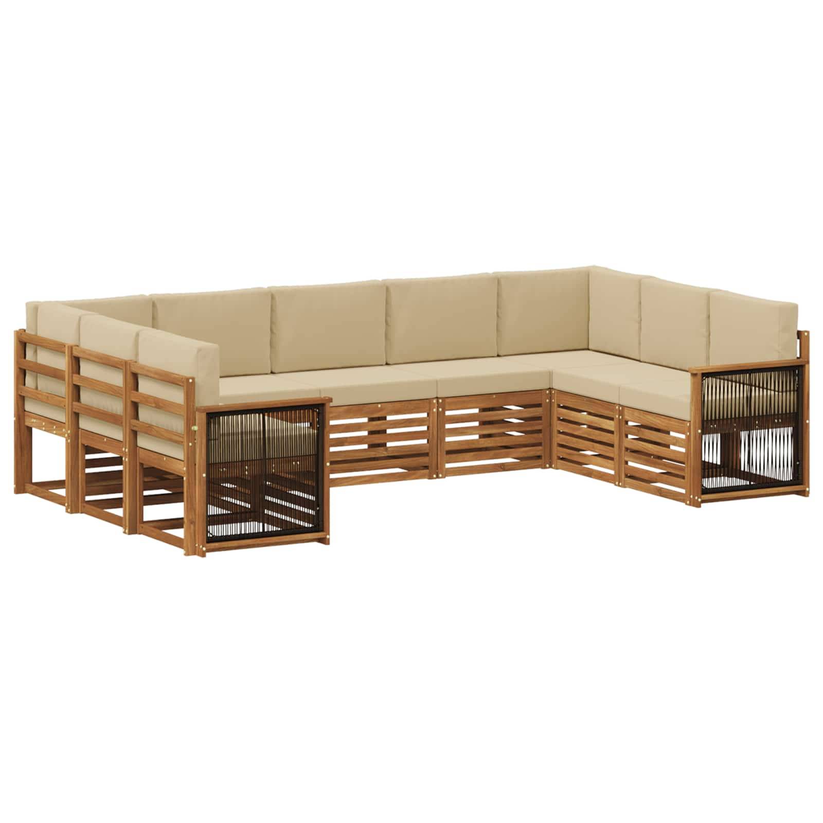 vidaXL Ecksofa Set 7 pcs Natur Massives Akazienholz und Polyester