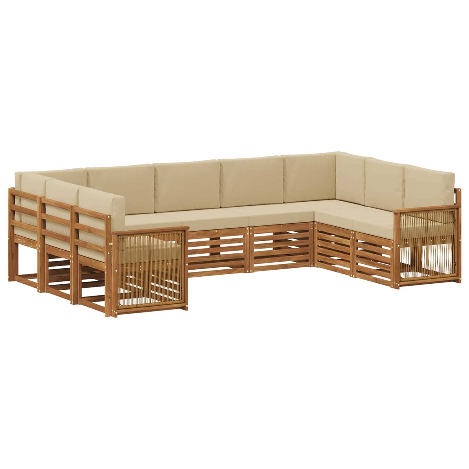 vidaXL Ecksofa Set 7 pcs Natur Massives Akazienholz und Polyester