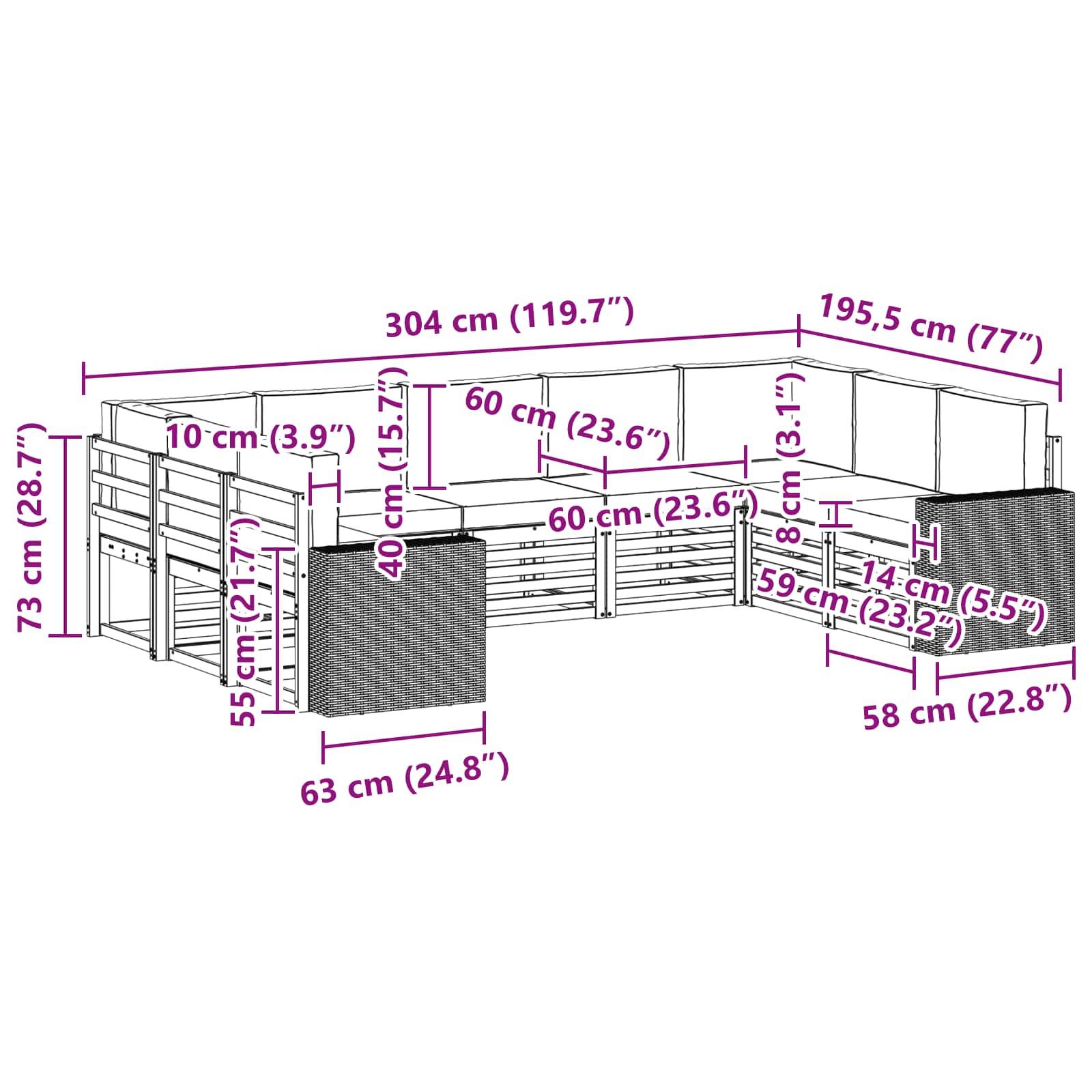 vidaXL Ecksofa Set mit Kissen 9 pcs Natürlich und Hellgrau Polyester
