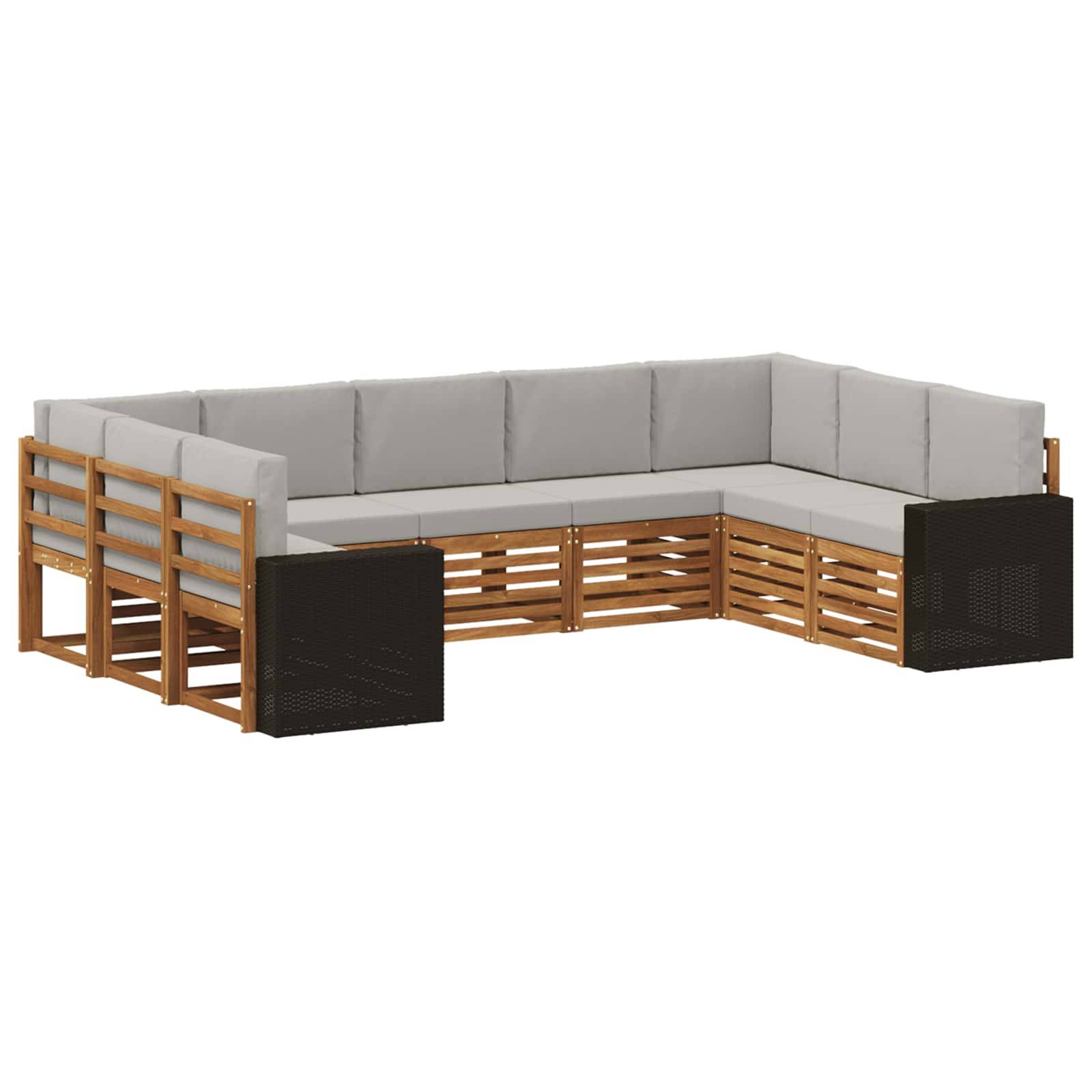 vidaXL Ecksofa Set mit Kissen 9 pcs Natürlich und Hellgrau Polyester