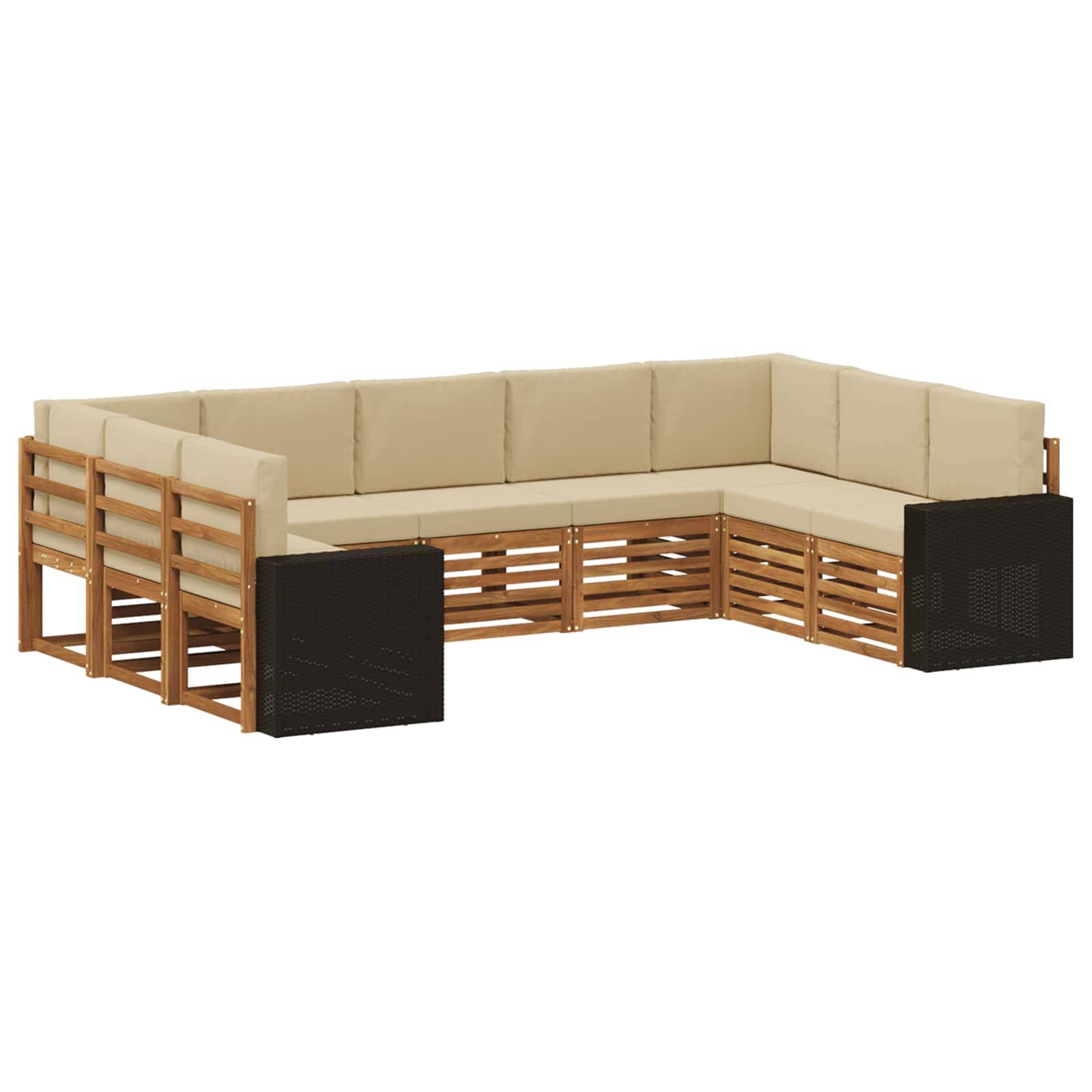 vidaXL Ecksofa Set mit Kissen 9 pcs Natur und Beige Polyester