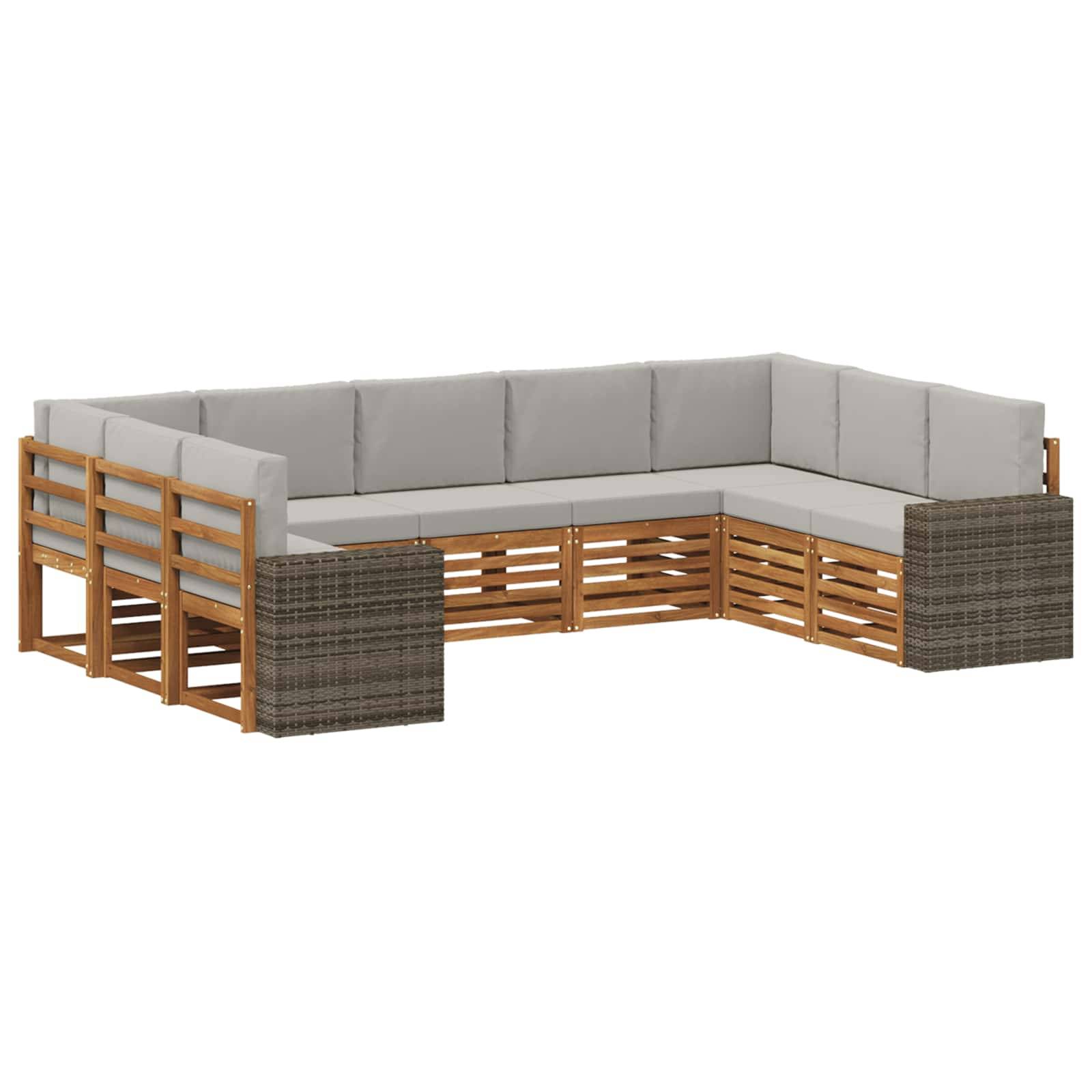 vidaXL Ecksofa Set mit Kissen 9 pcs Natürlich und Hellgrau Polyester