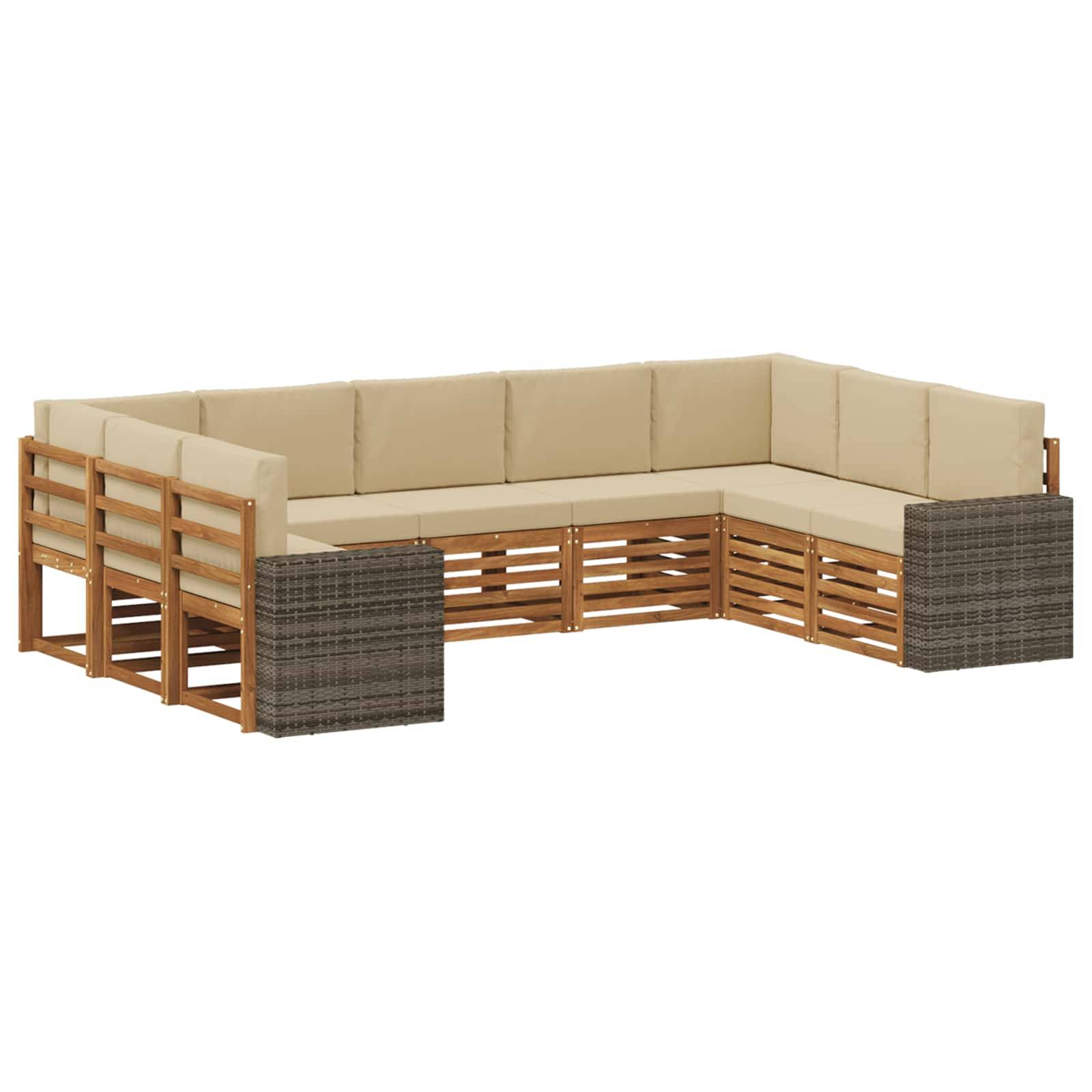 vidaXL Ecksofa Set mit Kissen 9 pcs Natur und Beige Polyester
