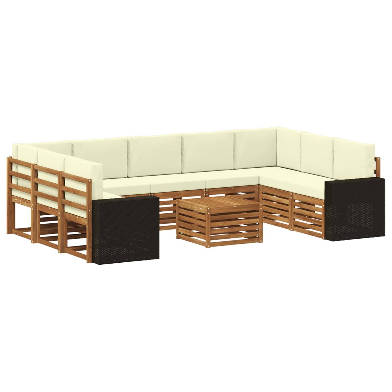 vidaXL Sofagarnituren 10 pcs Natur und Creme Massivholz Akazie