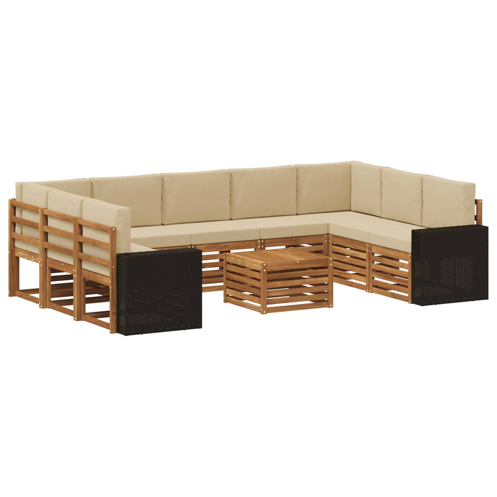 vidaXL Sofagarnituren 10 pcs Natur und Beige Massivholz Akazie