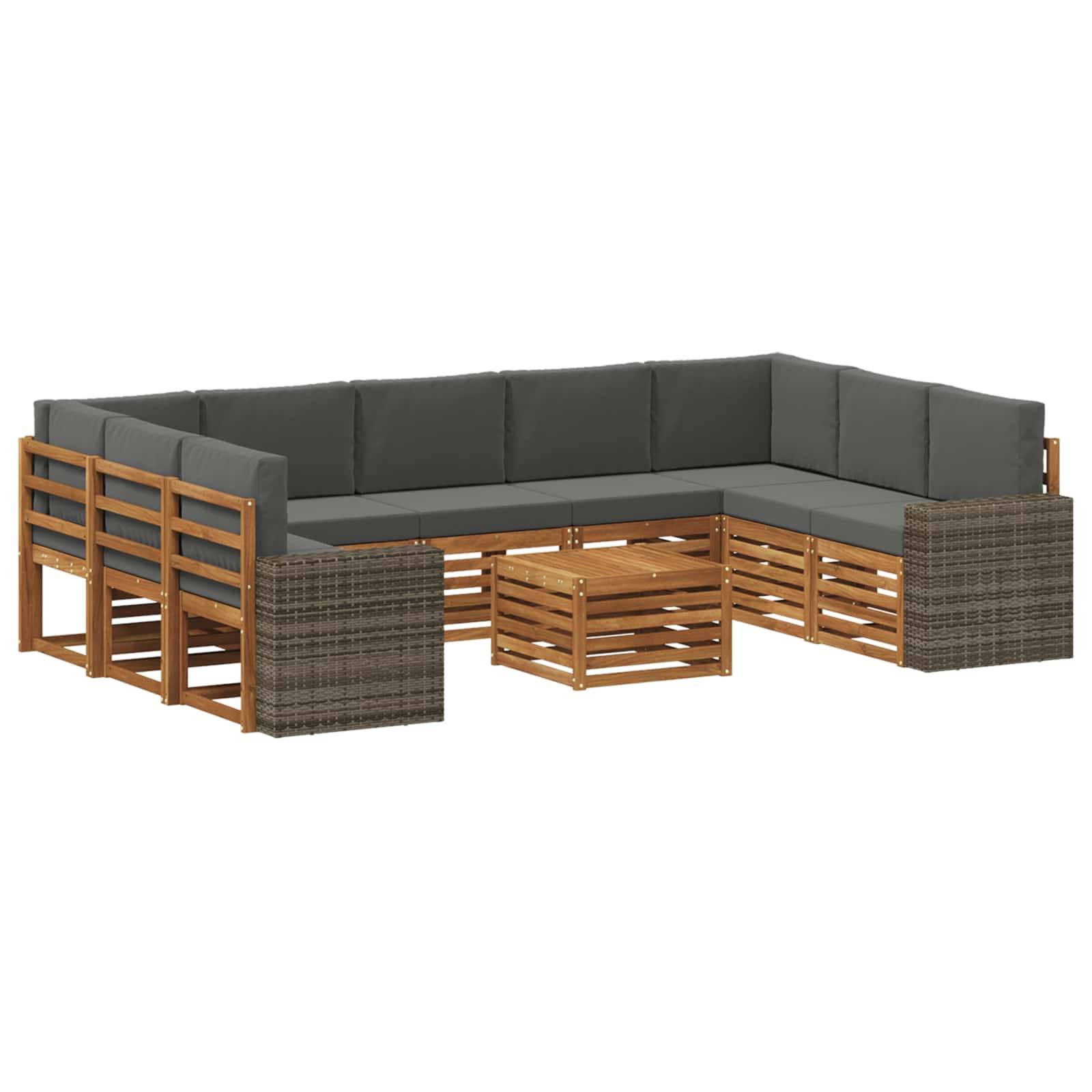 vidaXL Sofagarnituren 10 pcs Natur und Anthrazit Massivholz Akazie