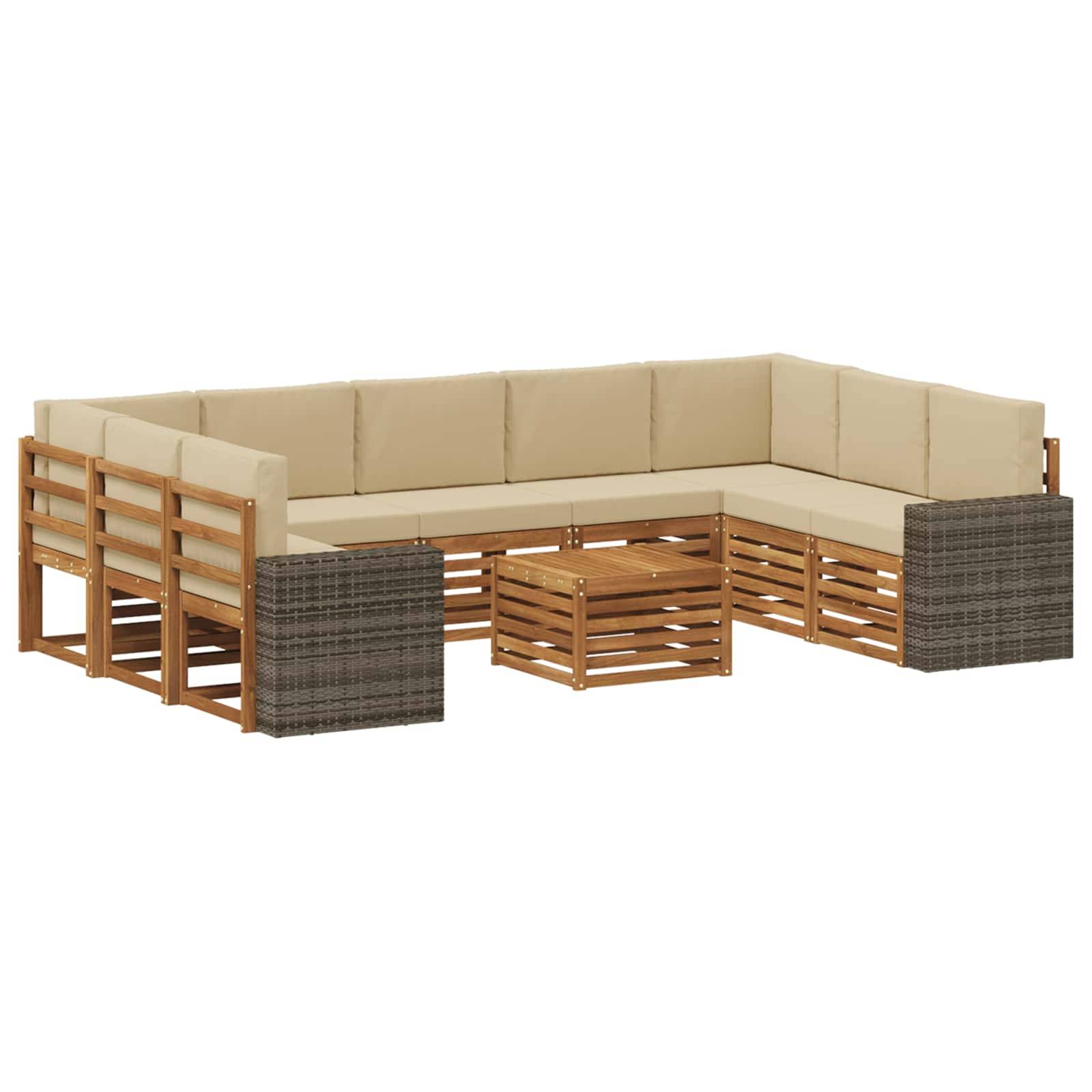 vidaXL Sofagarnituren 10 pcs Natur und Beige Massivholz Akazie
