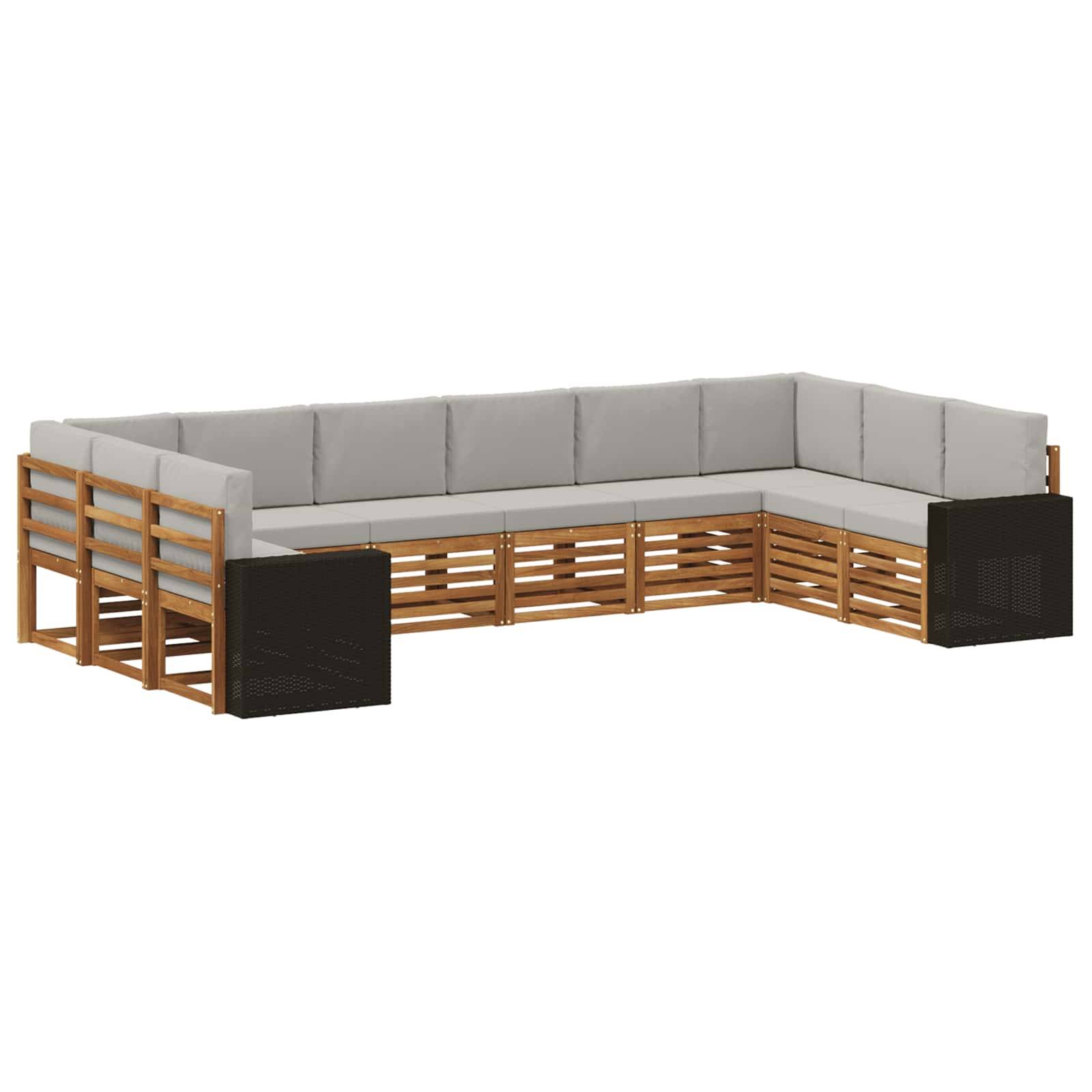 vidaXL Ecksofa Set mit Kissen 10 pcs Natürlich und Hellgrau Polyester