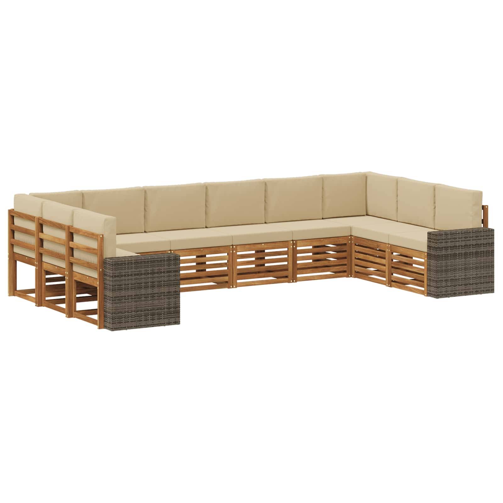 vidaXL Outdoor-Sofagarnitur 10 pcs Natur und Beige Polyester