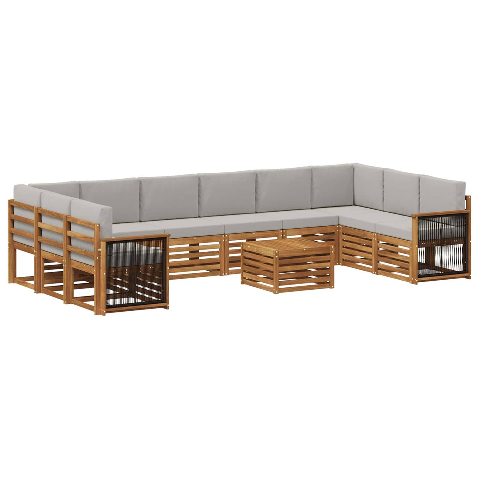 vidaXL Outdoor-Sofagarnitur mit Kissen 8 pcs Natürlich und Hellgrau