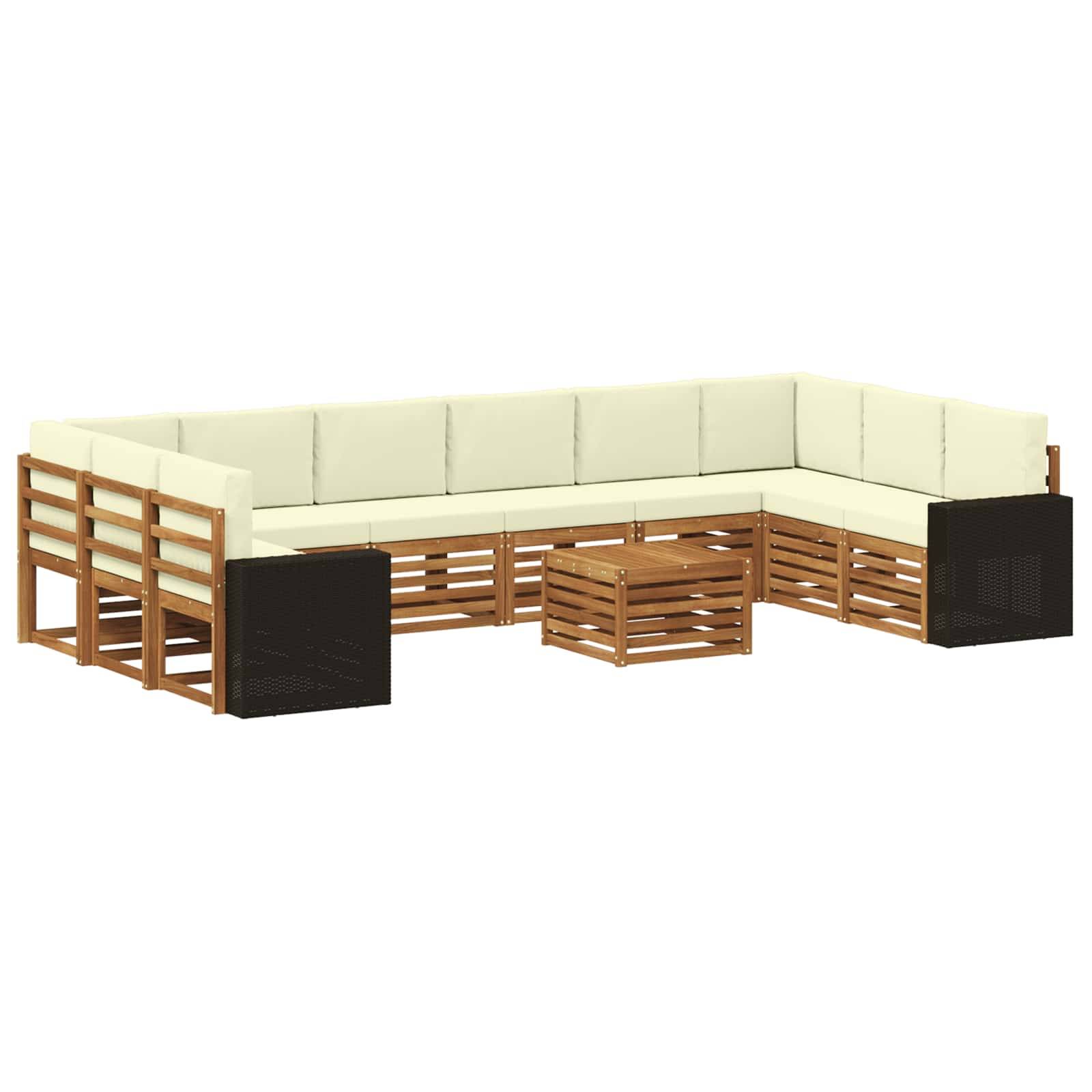 vidaXL Outdoor-Sofagarnitur 11 pcs Natur und Creme Polyester