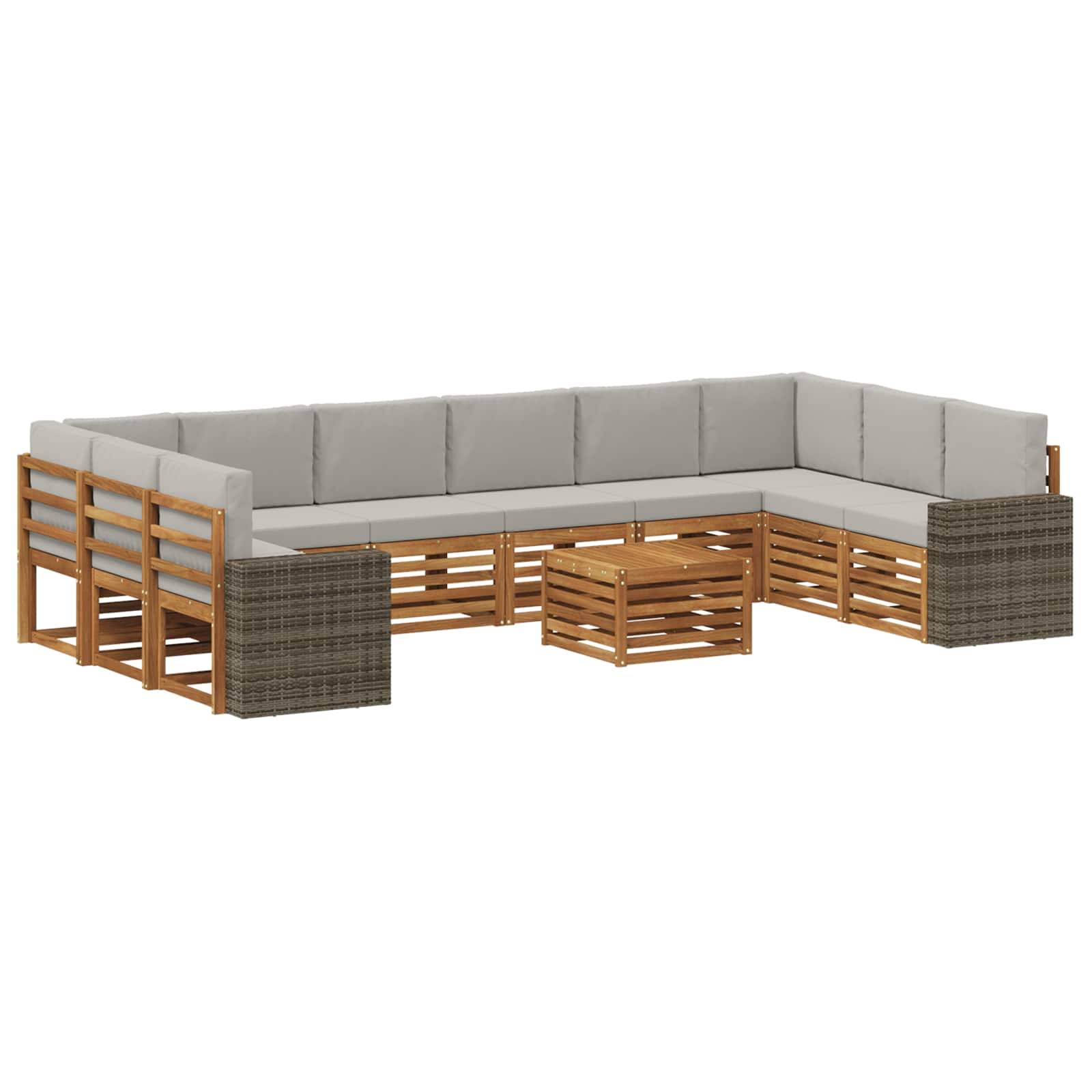 vidaXL Outdoor-Sofagarnitur 11 pcs Natürlich und Hellgrau Polyester