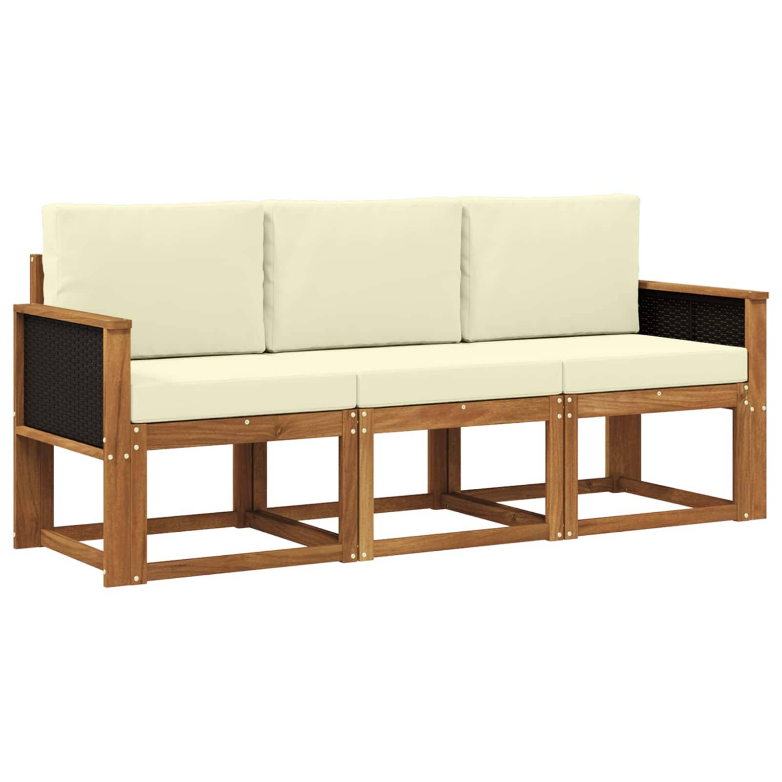 vidaXL Outdoor-Sofagarnitur mit Kissen 3 pcs Natur und Creme