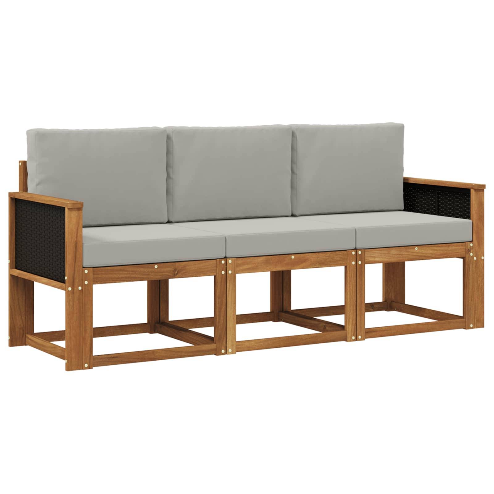 vidaXL Outdoor-Sofagarnitur mit Kissen 3 pcs Natürlich und Hellgrau
