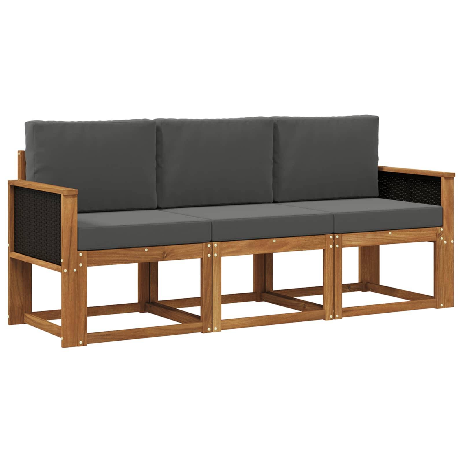 vidaXL Outdoor-Sofagarnitur mit Kissen 3 pcs Natur und Anthrazit