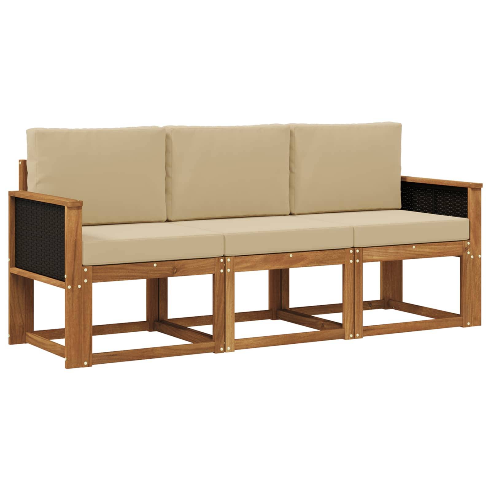 vidaXL Outdoor-Sofagarnitur mit Kissen 3 pcs Natur