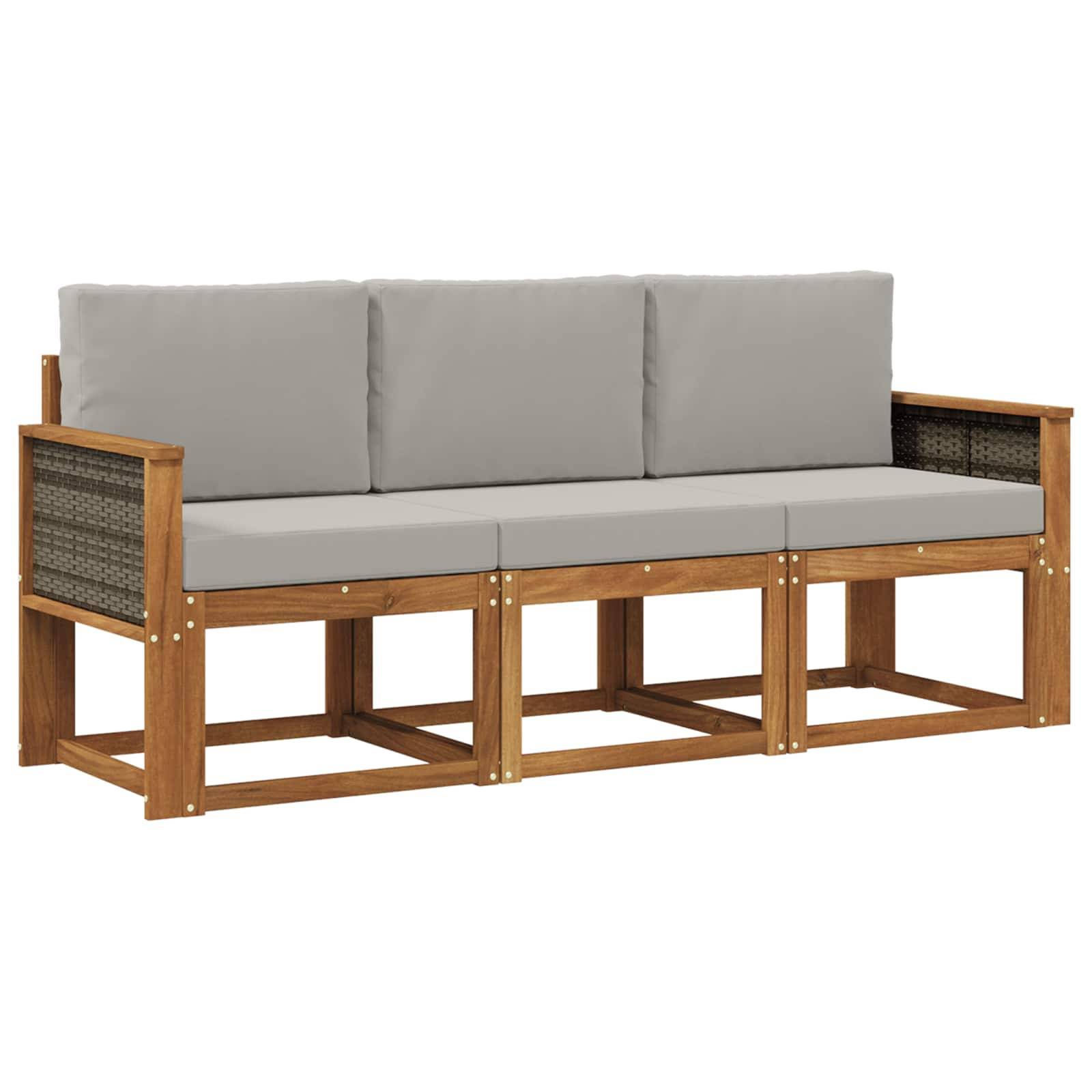 vidaXL Outdoor-Sofagarnitur mit Kissen 3 pcs Natürlich und Hellgrau