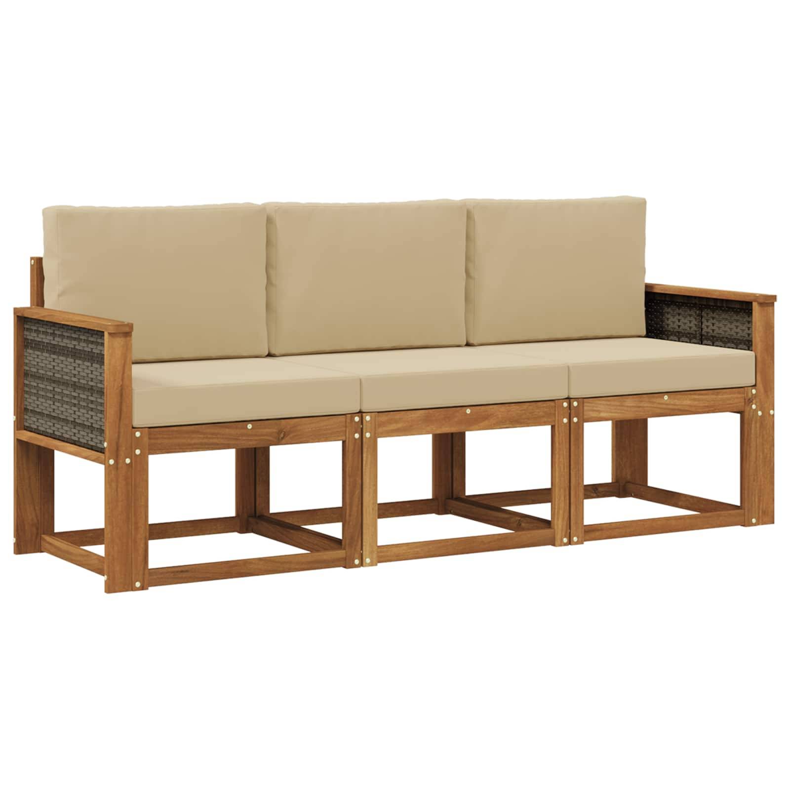 vidaXL Outdoor-Sofagarnitur mit Kissen 3 pcs Natur