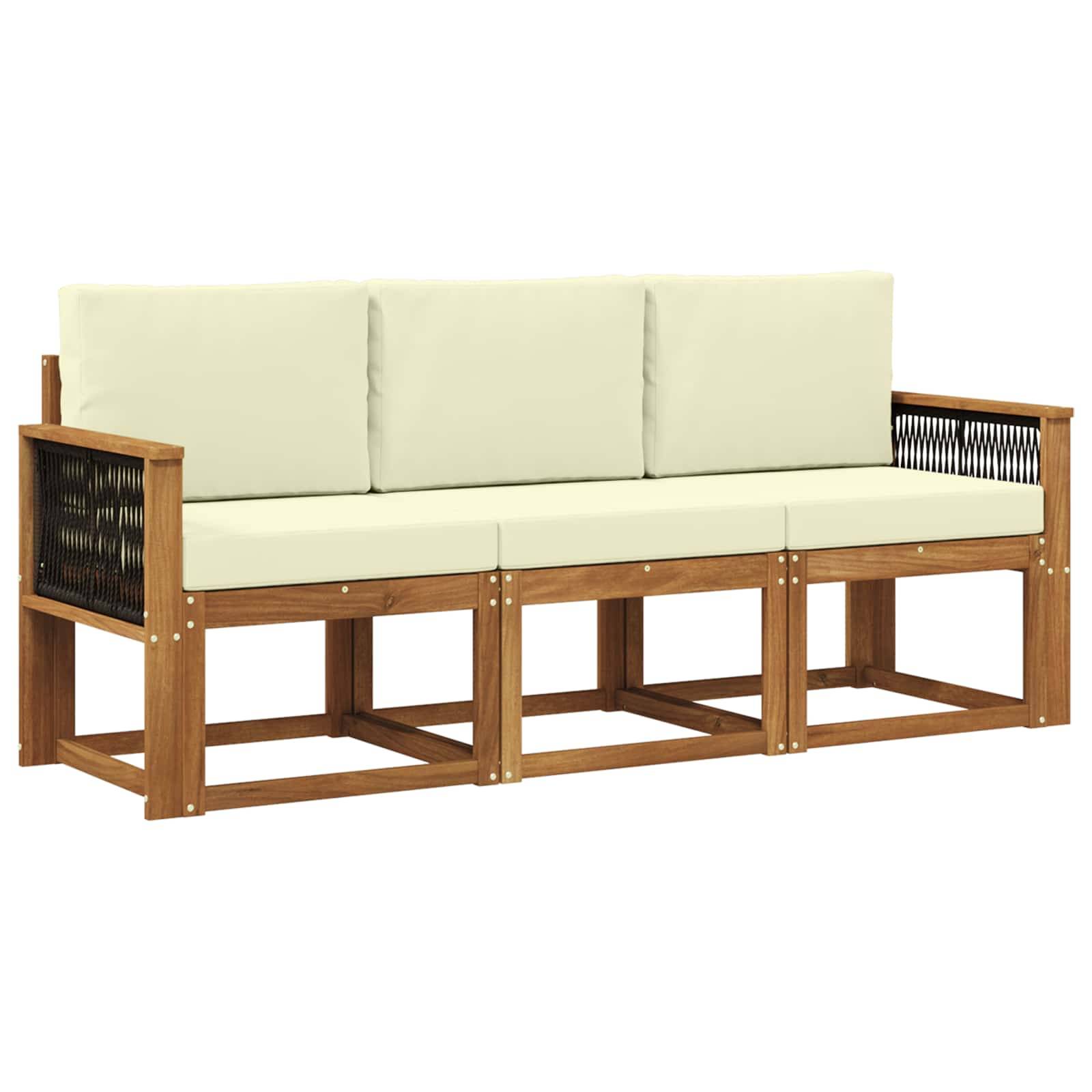 vidaXL Outdoor-Sofagarnitur mit Kissen 3 pcs Natur und Creme