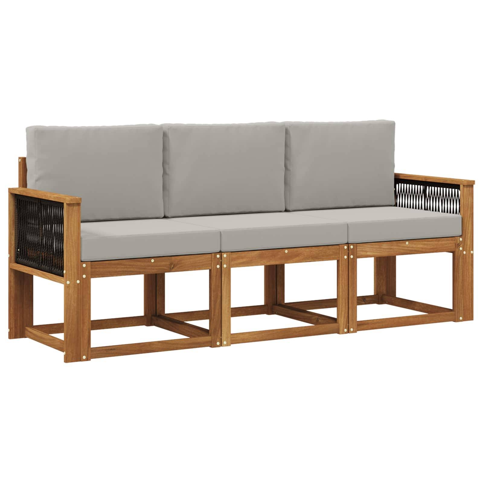 vidaXL Outdoor-Sofagarnitur mit Kissen 3 pcs Natürlich und Hellgrau
