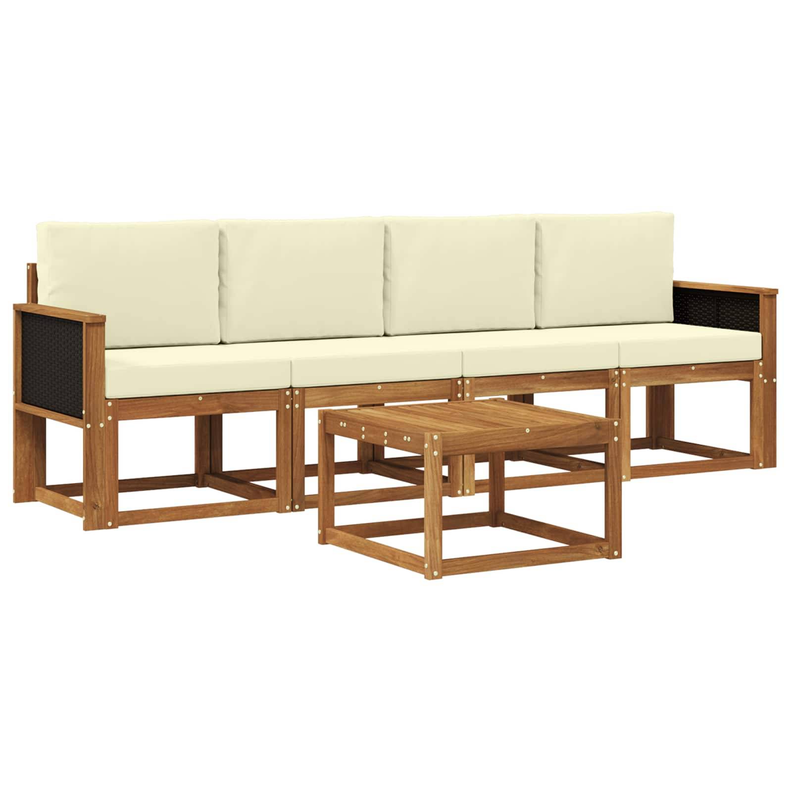 vidaXL Outdoor-Sofagarnitur mit Kissen 4 pcs Natur und Creme