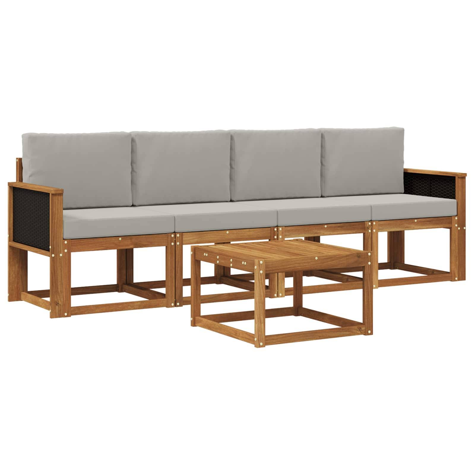 vidaXL Outdoor-Sofagarnitur mit Kissen 4 pcs Natürlich und Hellgrau