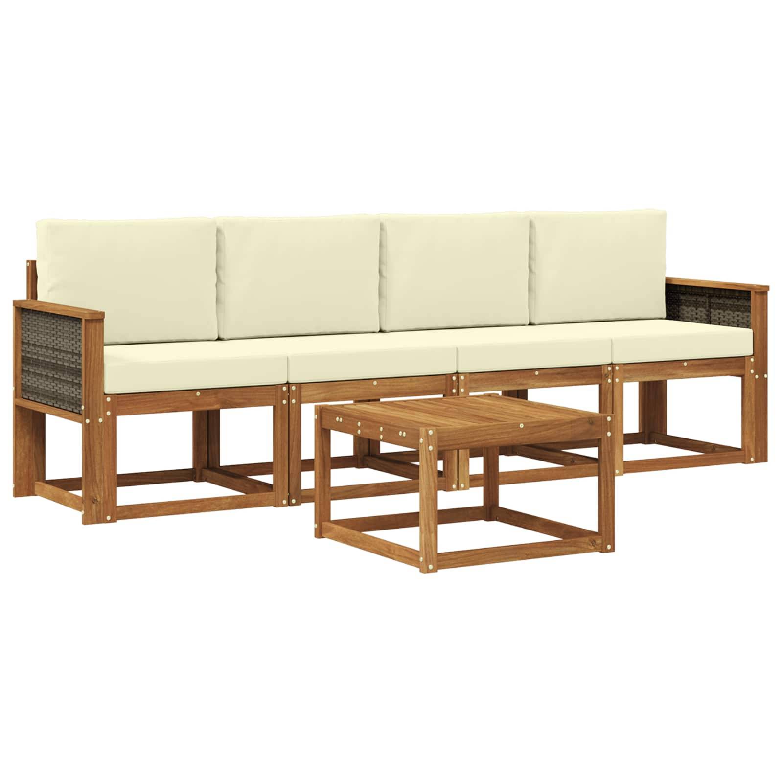 vidaXL Outdoor-Sofagarnitur mit Kissen 4 pcs Natur und Creme