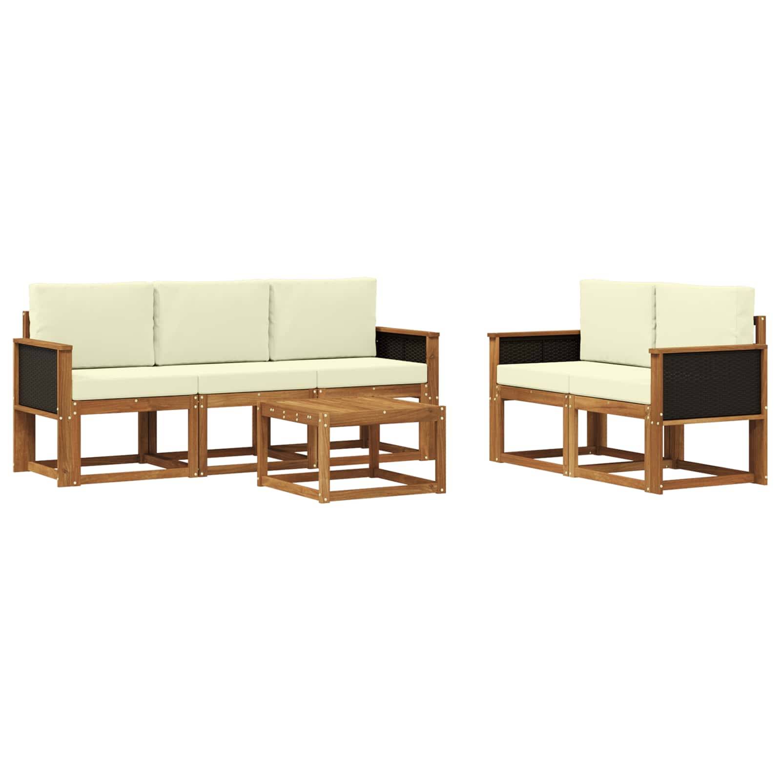 vidaXL Outdoor-Sofagarnitur mit Kissen 6 pcs Natur und Creme