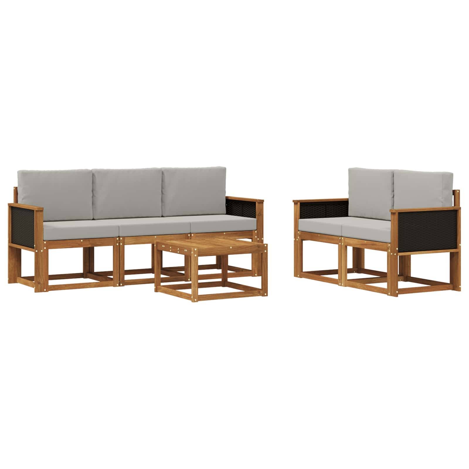 vidaXL Outdoor-Sofagarnitur mit Kissen 6 pcs Natürlich und Hellgrau