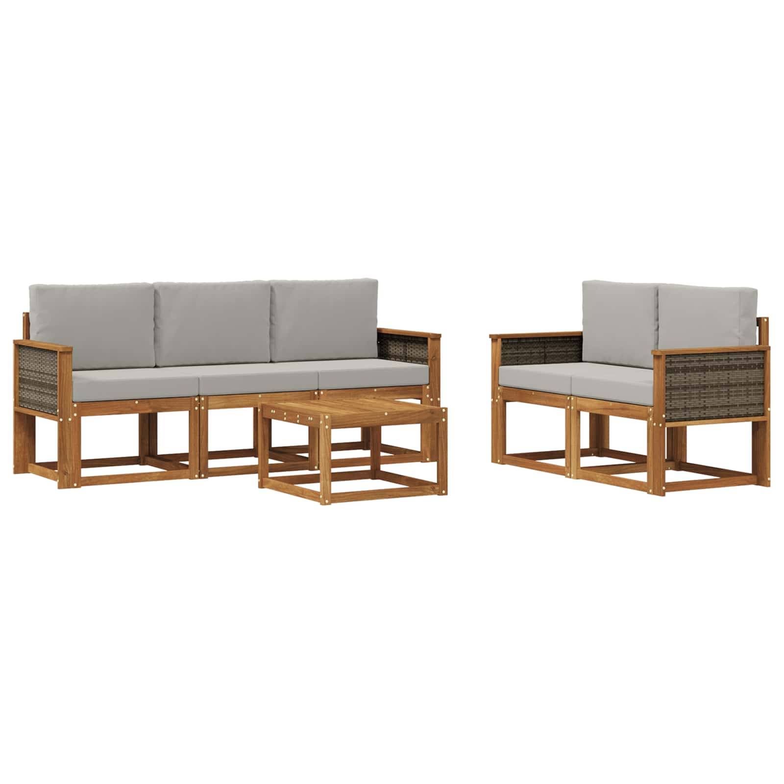 vidaXL Outdoor-Sofagarnitur mit Kissen 6 pcs Natürlich und Hellgrau