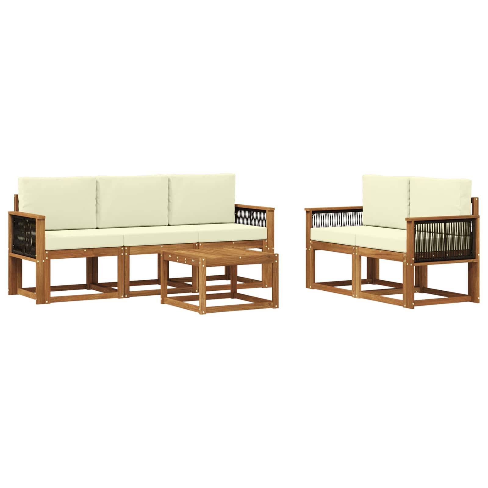 vidaXL Outdoor-Sofagarnitur mit Kissen 6 pcs Natur und Creme