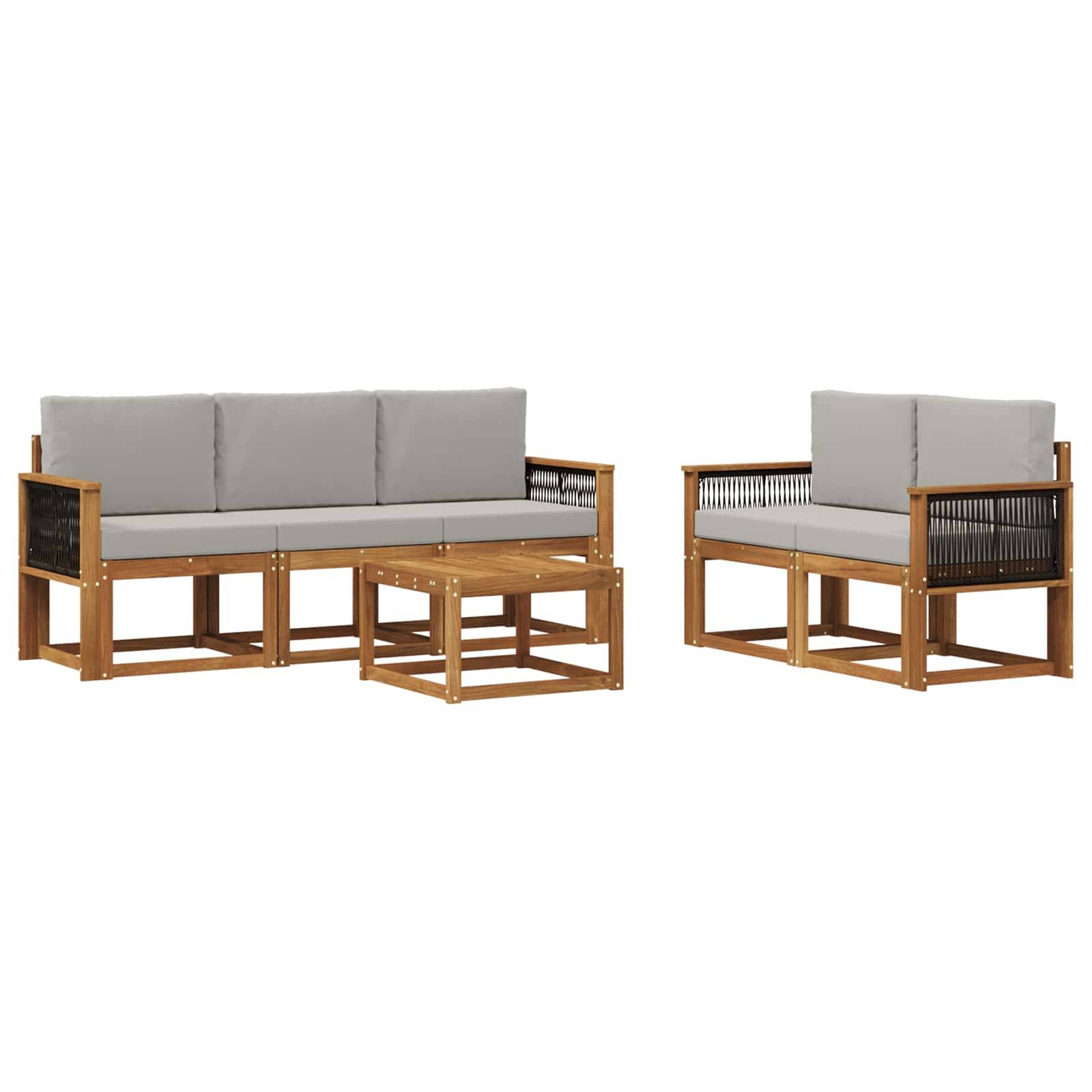 vidaXL Outdoor-Sofagarnitur mit Kissen 6 pcs Natürlich und Hellgrau