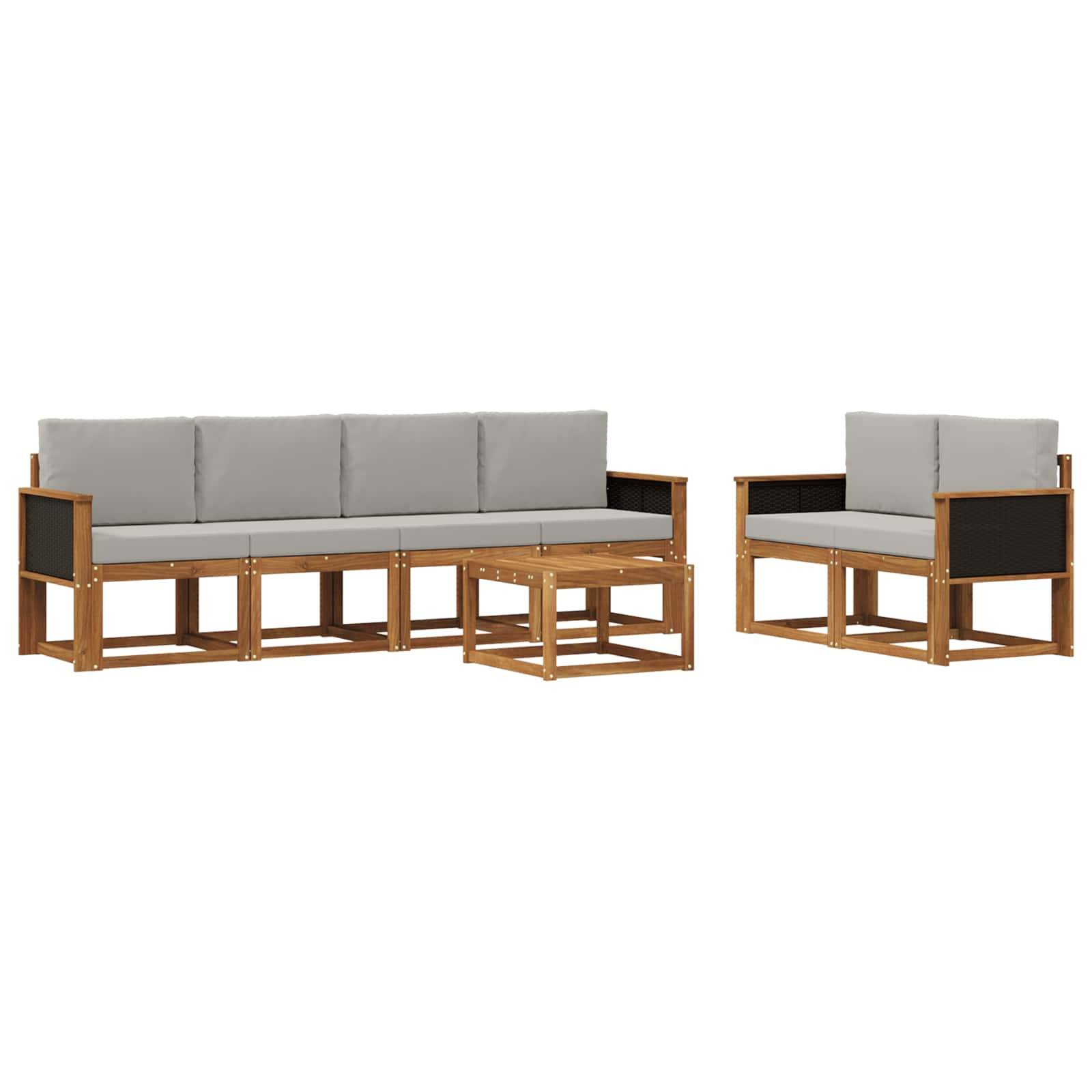 vidaXL Outdoor-Sofagarnitur mit Kissen 6 pcs Natürlich und Hellgrau