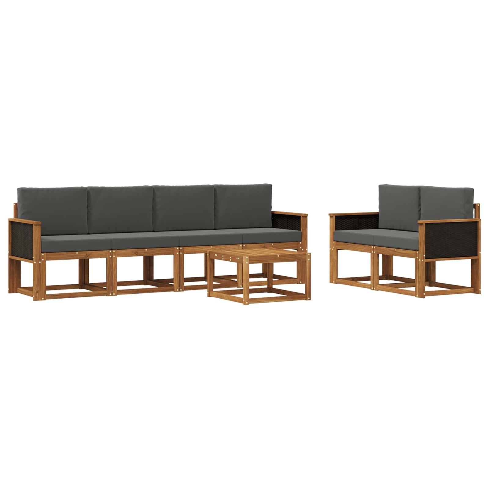 vidaXL Outdoor-Sofagarnitur mit Kissen 6 pcs Natur und Anthrazit