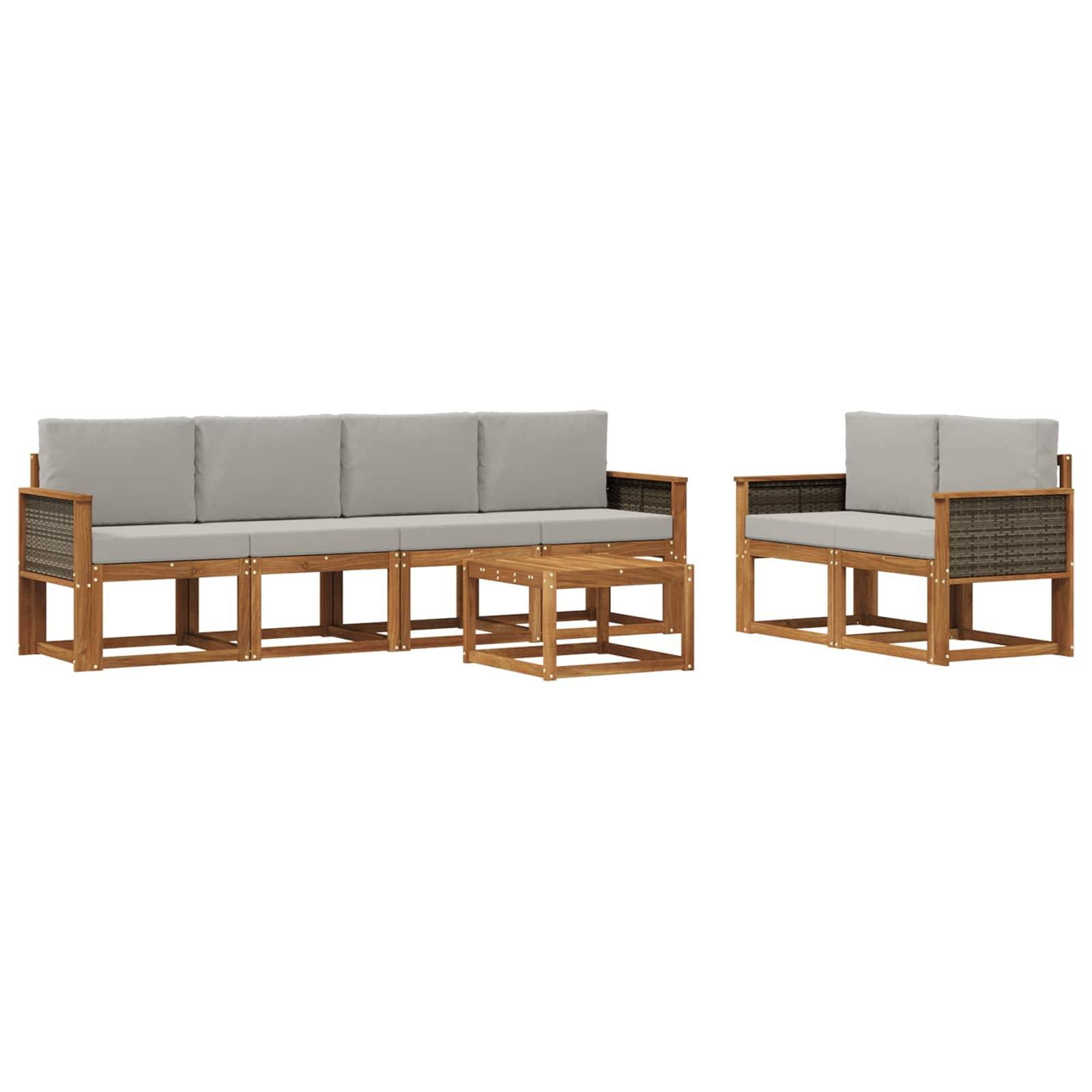 vidaXL Outdoor-Sofagarnitur mit Kissen 6 pcs Natürlich und Hellgrau
