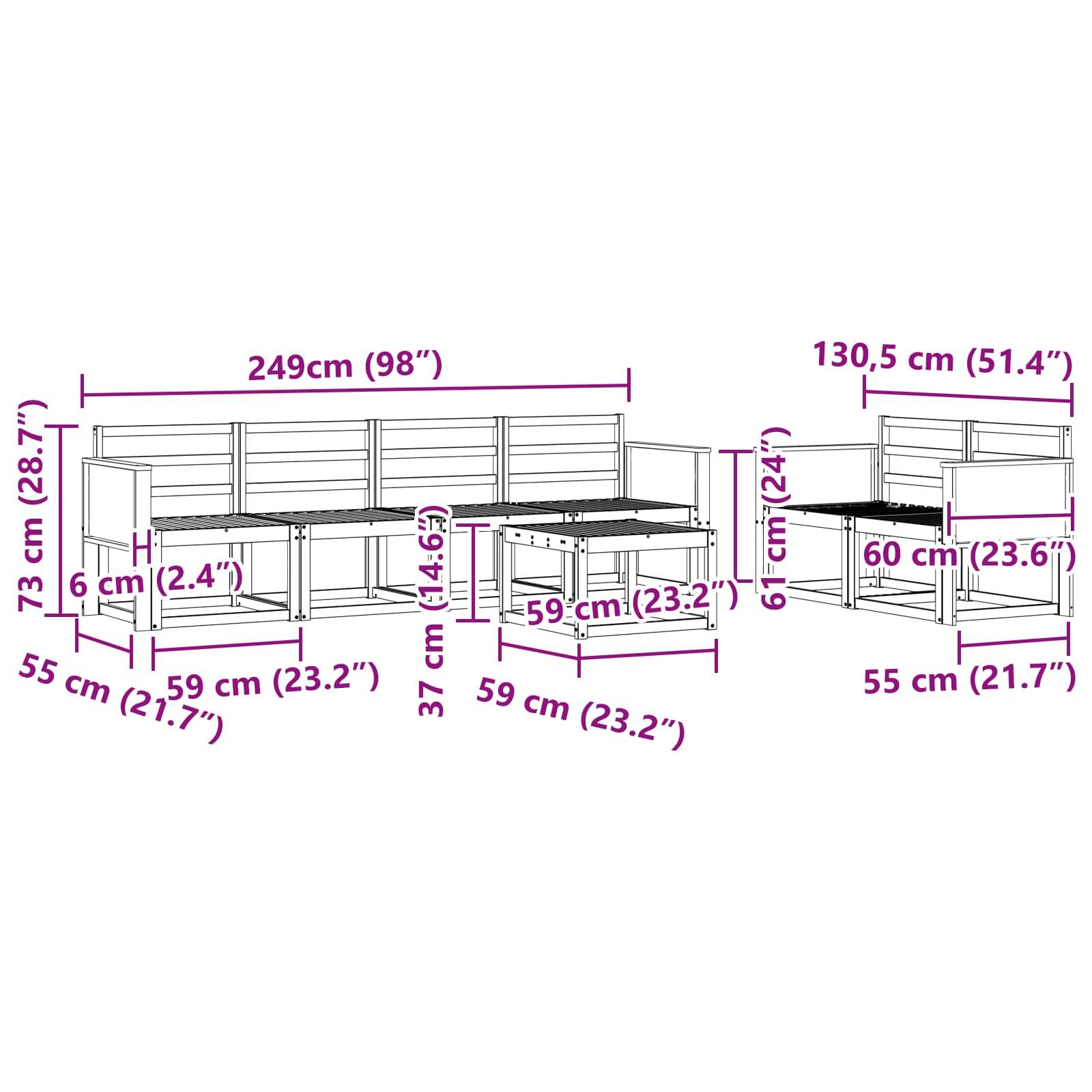 vidaXL Outdoor-Sofagarnitur 7 pcs Natur Massivholz Akazie