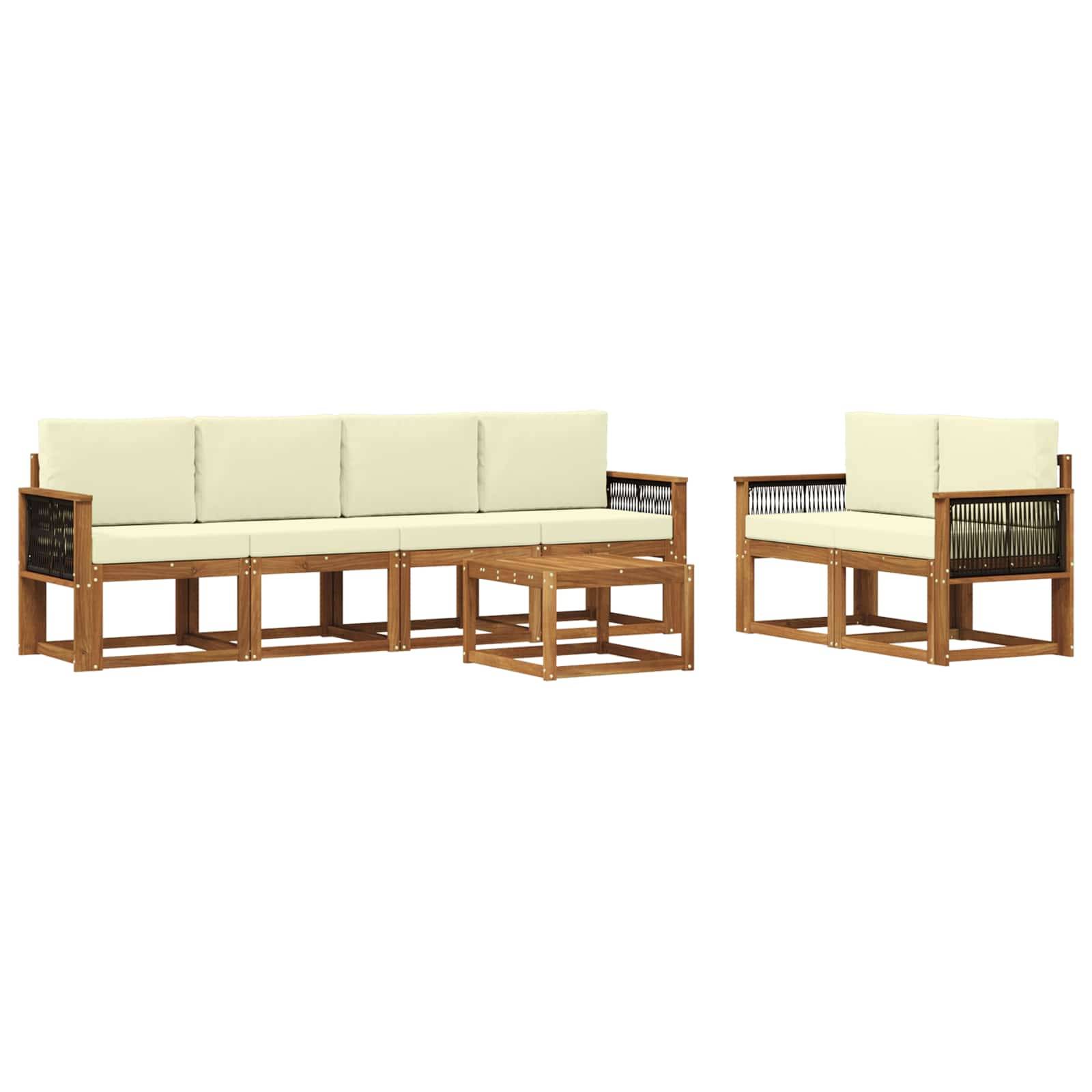 vidaXL Outdoor-Sofagarnitur mit Kissen 6 pcs Natur und Creme
