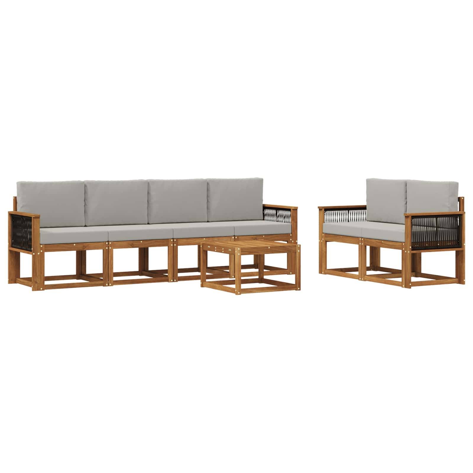 vidaXL Outdoor-Sofagarnitur mit Kissen 6 pcs Natürlich und Hellgrau