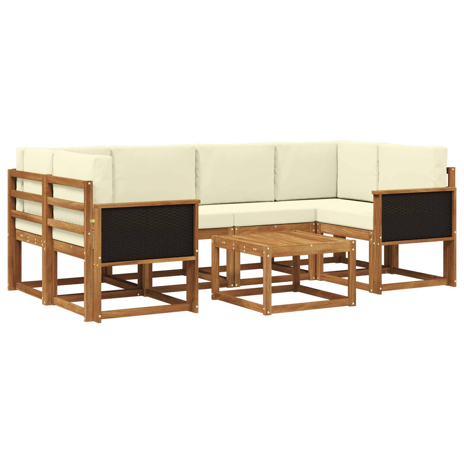 vidaXL Outdoor-Sofagarnitur mit Kissen 5 pcs Natur und Creme