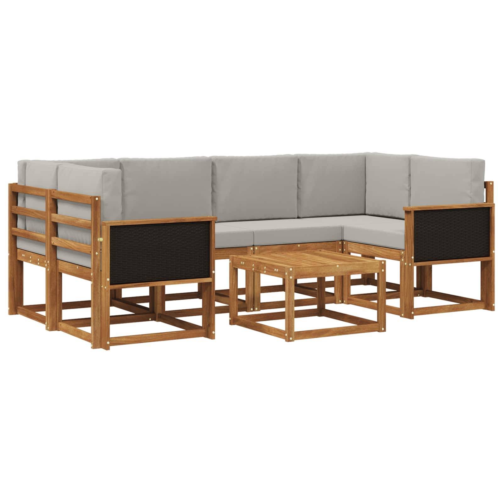 vidaXL Outdoor-Sofagarnitur mit Kissen 5 pcs Natürlich und Hellgrau