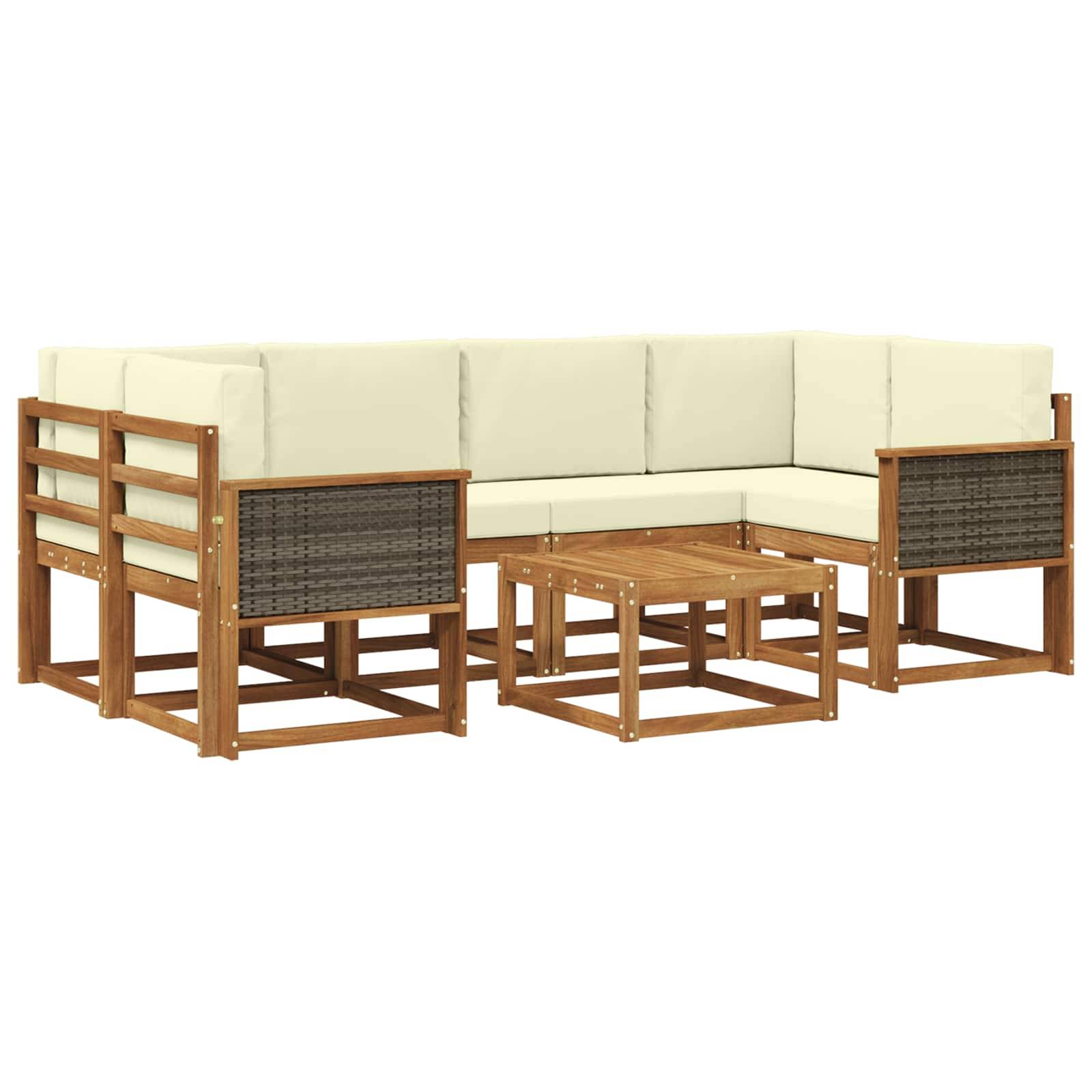 vidaXL Outdoor-Sofagarnitur mit Kissen 5 pcs Natur und Creme