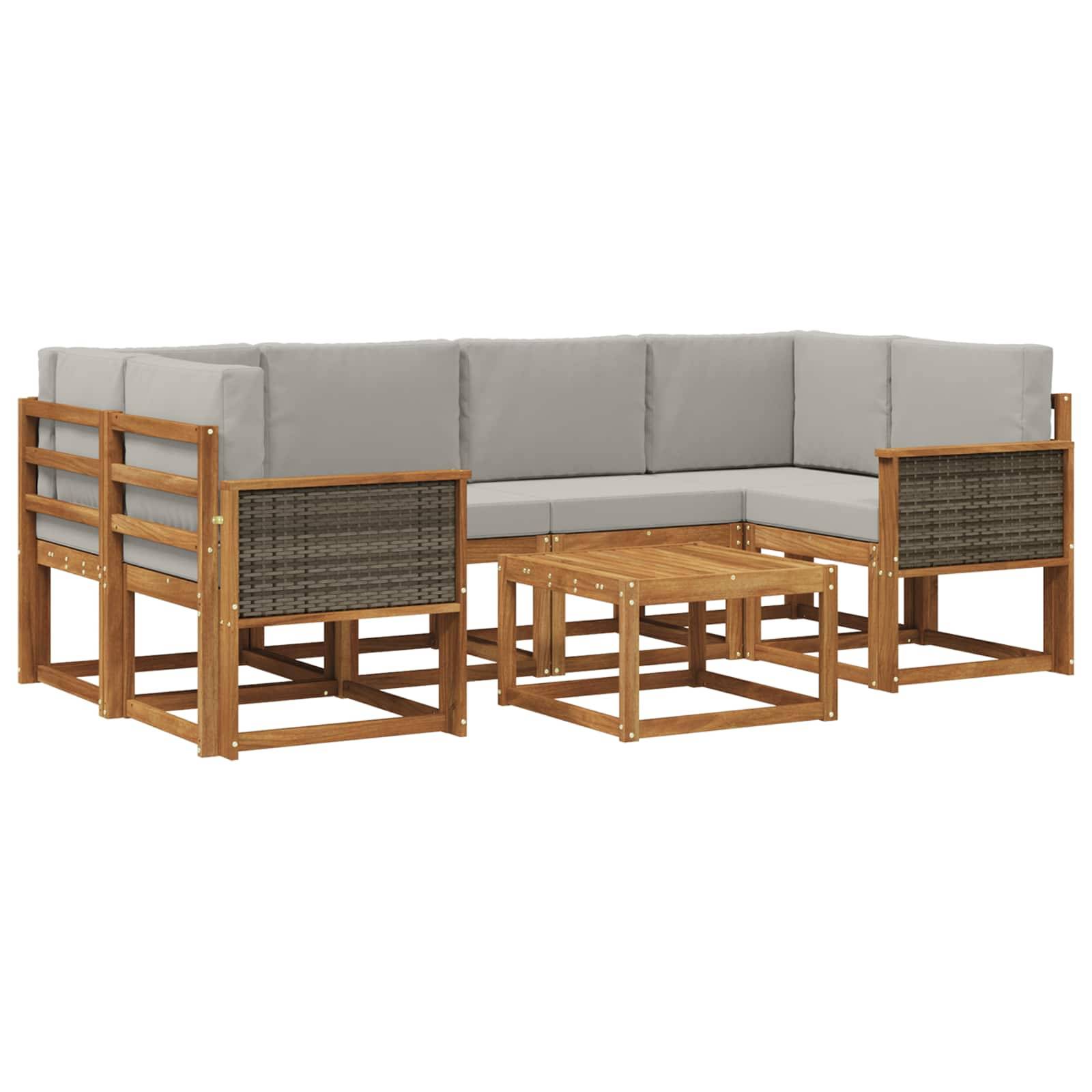 vidaXL Outdoor-Sofagarnitur mit Kissen 5 pcs Natürlich und Hellgrau
